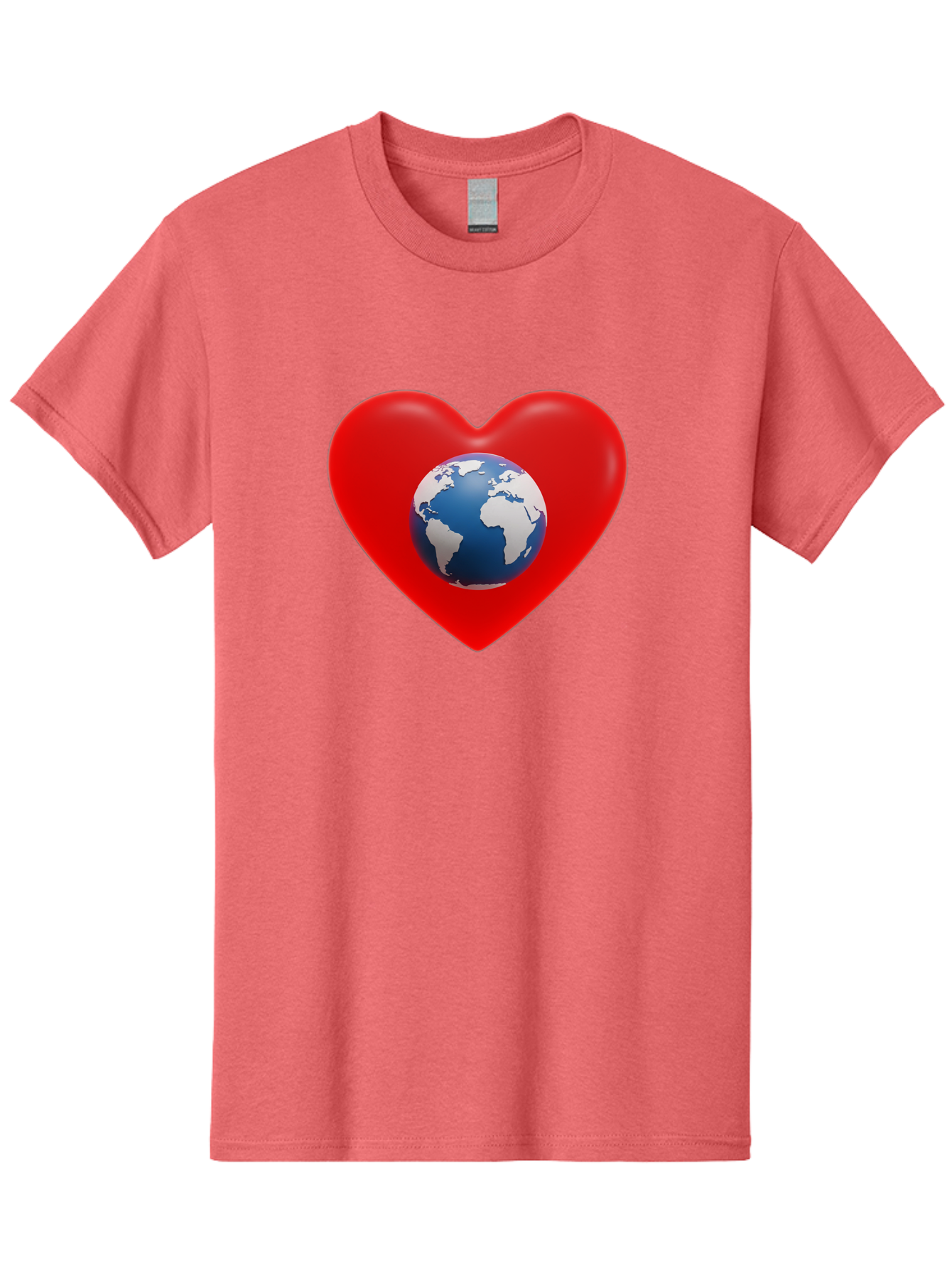 Earth-In-Heart Men'S Graphic Tee, 100% Cotton, Comfortable Casual Summer Wear, Machine Washable, Red Heart Shape, Earth Icon, Love Planet, Global Unity, Eco-Friendly Symbol, Heartwarming Imagery, World Love Baa584