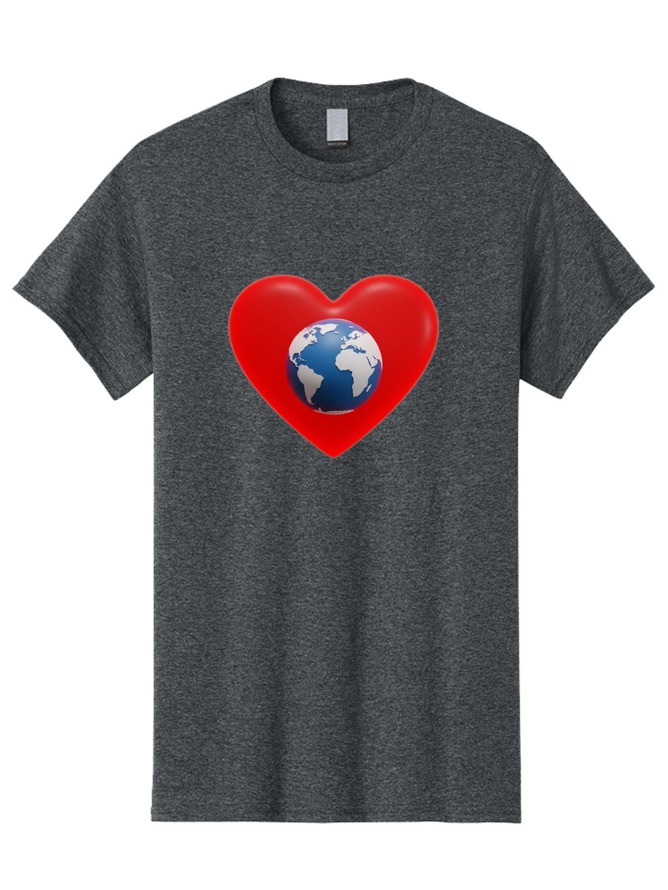 Earth-In-Heart Men'S Graphic Tee, 100% Cotton, Comfortable Casual Summer Wear, Machine Washable, Red Heart Shape, Earth Icon, Love Planet, Global Unity, Eco-Friendly Symbol, Heartwarming Imagery, World Love Baa584