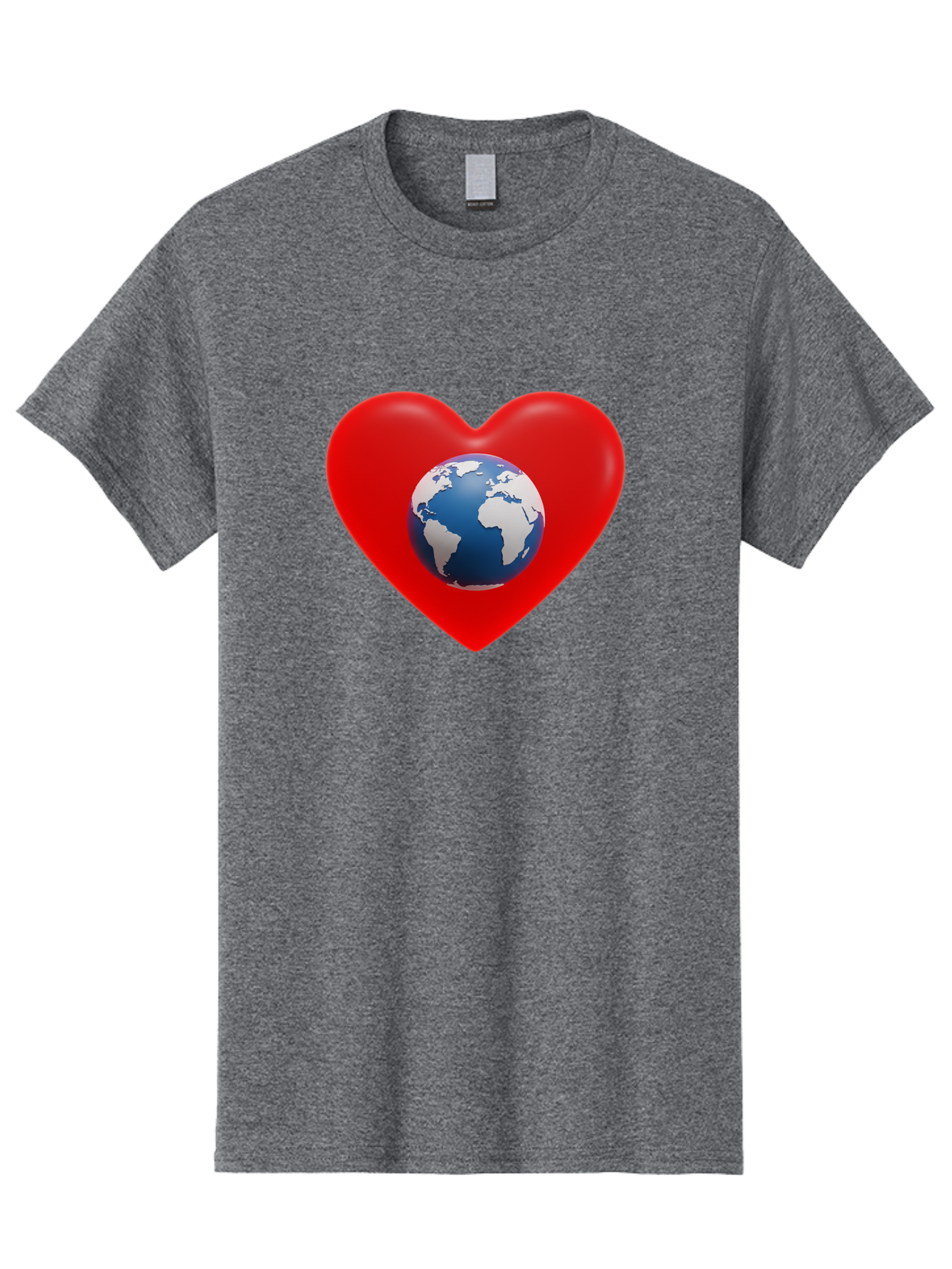 Earth-In-Heart Men'S Graphic Tee, 100% Cotton, Comfortable Casual Summer Wear, Machine Washable, Red Heart Shape, Earth Icon, Love Planet, Global Unity, Eco-Friendly Symbol, Heartwarming Imagery, World Love Baa584
