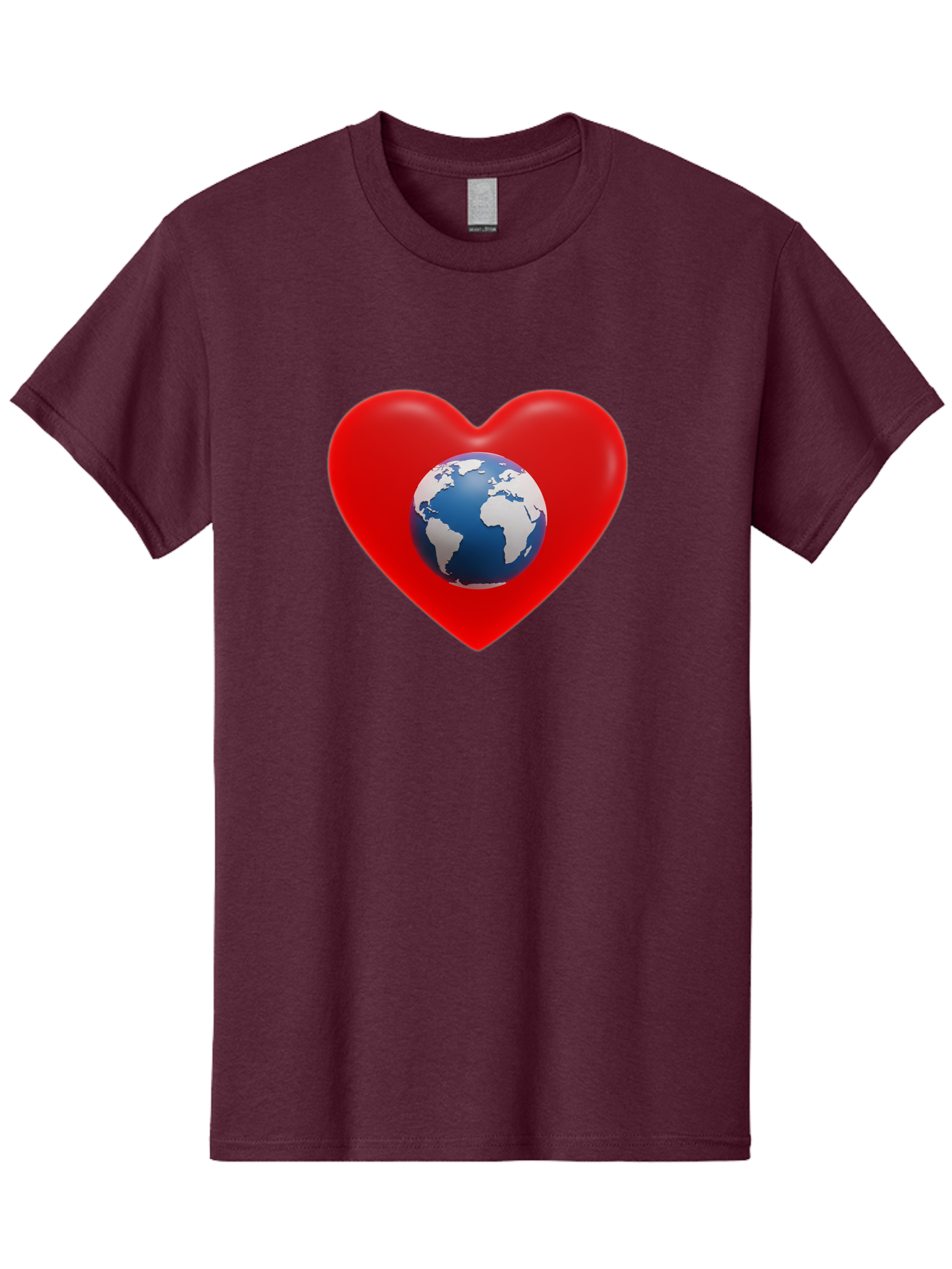 Earth-In-Heart Men'S Graphic Tee, 100% Cotton, Comfortable Casual Summer Wear, Machine Washable, Red Heart Shape, Earth Icon, Love Planet, Global Unity, Eco-Friendly Symbol, Heartwarming Imagery, World Love Baa584