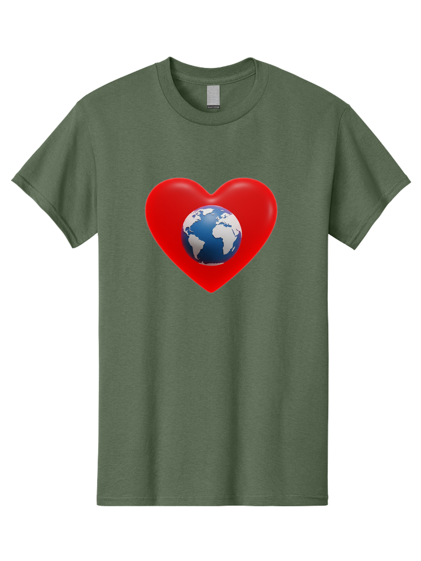 Earth-In-Heart Men'S Graphic Tee, 100% Cotton, Comfortable Casual Summer Wear, Machine Washable, Red Heart Shape, Earth Icon, Love Planet, Global Unity, Eco-Friendly Symbol, Heartwarming Imagery, World Love Baa584
