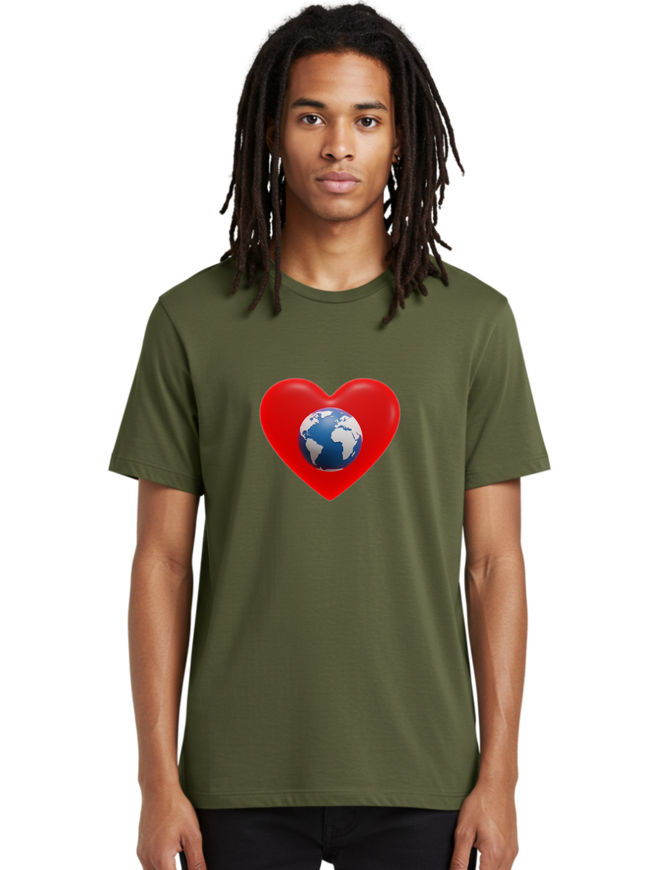 Earth-In-Heart Men'S Graphic Tee, 100% Cotton, Comfortable Casual Summer Wear, Machine Washable, Red Heart Shape, Earth Icon, Love Planet, Global Unity, Eco-Friendly Symbol, Heartwarming Imagery, World Love Baa584