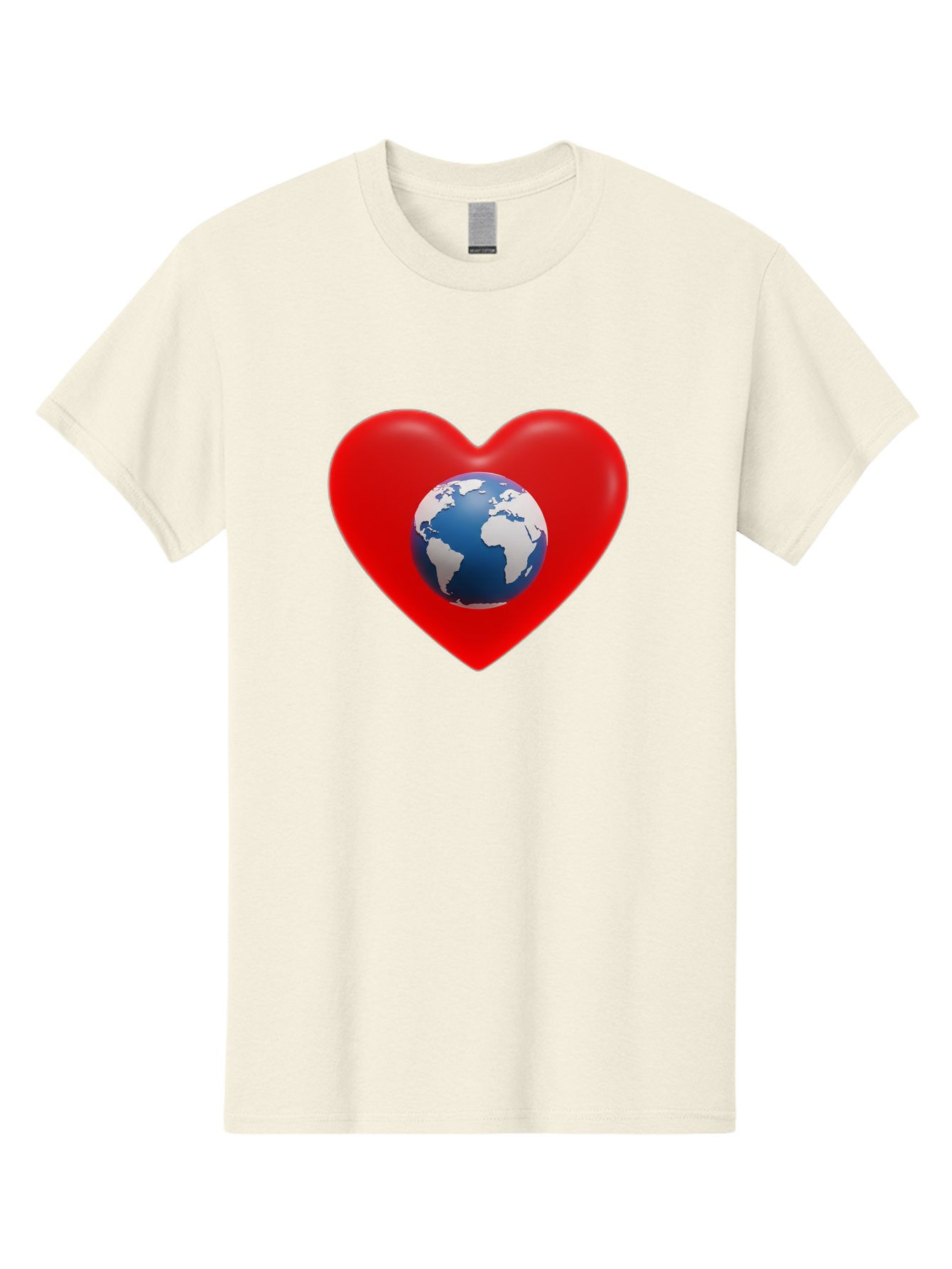Earth-In-Heart Men'S Graphic Tee, 100% Cotton, Comfortable Casual Summer Wear, Machine Washable, Red Heart Shape, Earth Icon, Love Planet, Global Unity, Eco-Friendly Symbol, Heartwarming Imagery, World Love Baa584