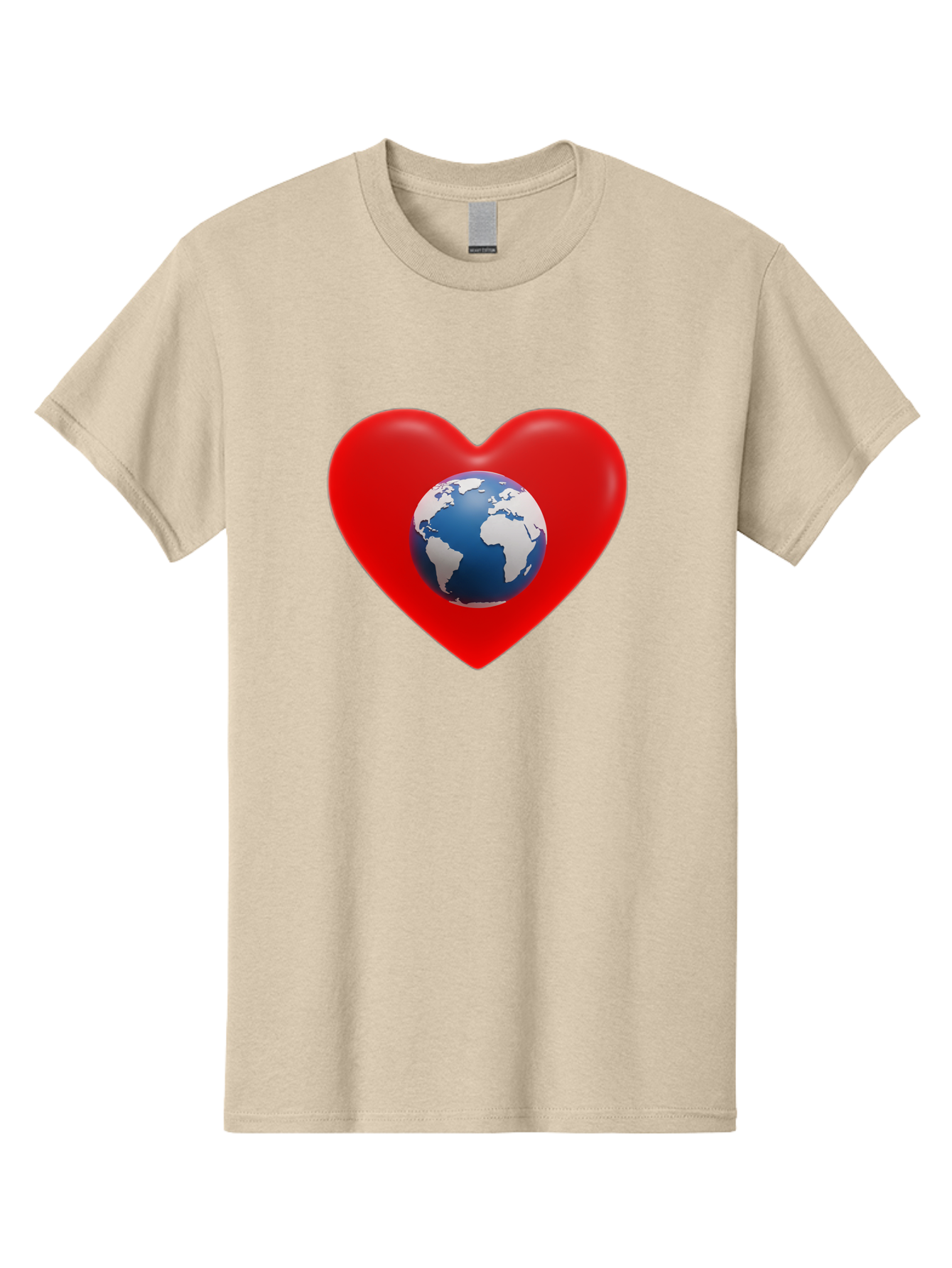 Earth-In-Heart Men'S Graphic Tee, 100% Cotton, Comfortable Casual Summer Wear, Machine Washable, Red Heart Shape, Earth Icon, Love Planet, Global Unity, Eco-Friendly Symbol, Heartwarming Imagery, World Love Baa584