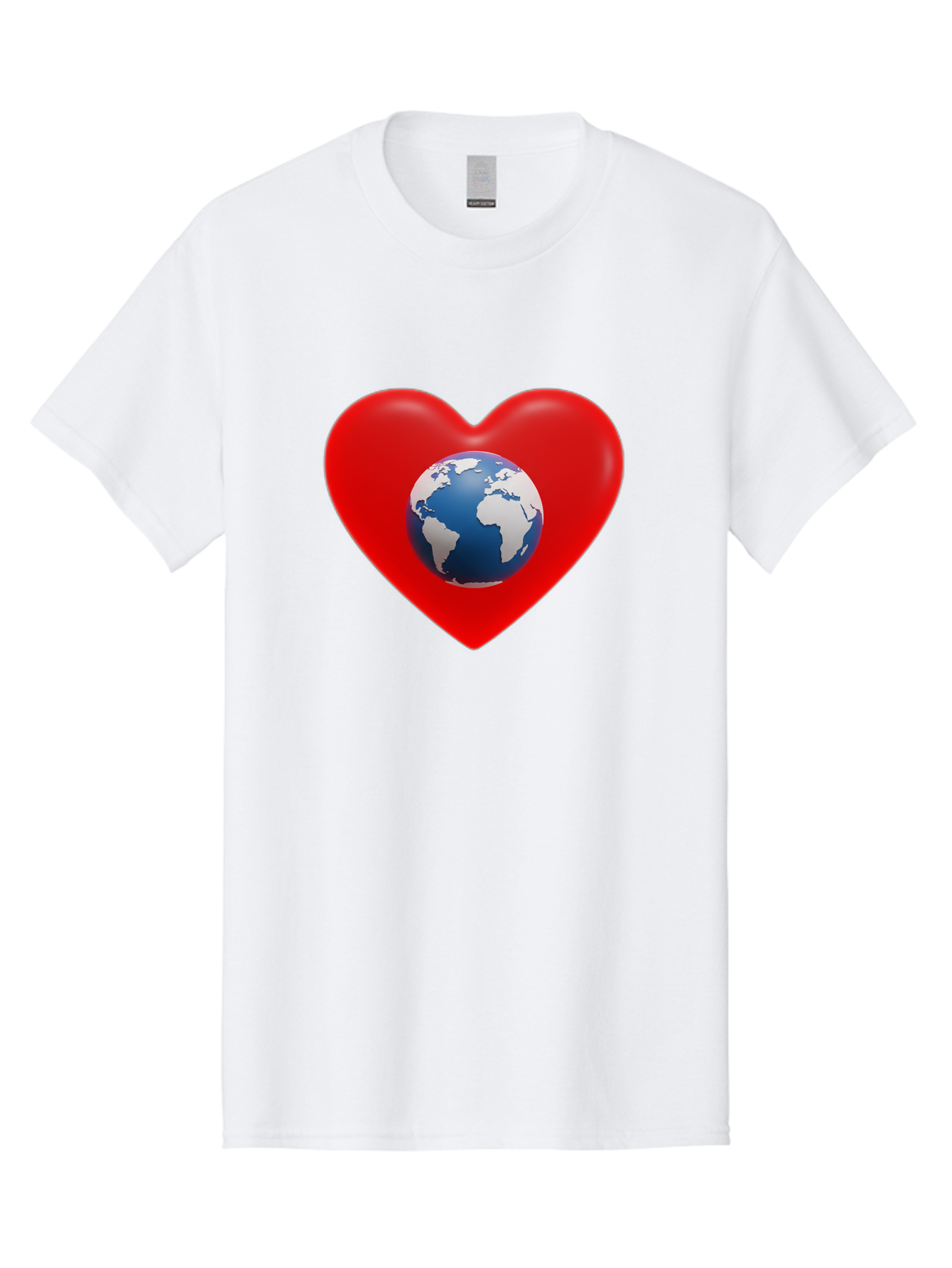Earth-In-Heart Men'S Graphic Tee, 100% Cotton, Comfortable Casual Summer Wear, Machine Washable, Red Heart Shape, Earth Icon, Love Planet, Global Unity, Eco-Friendly Symbol, Heartwarming Imagery, World Love Baa584