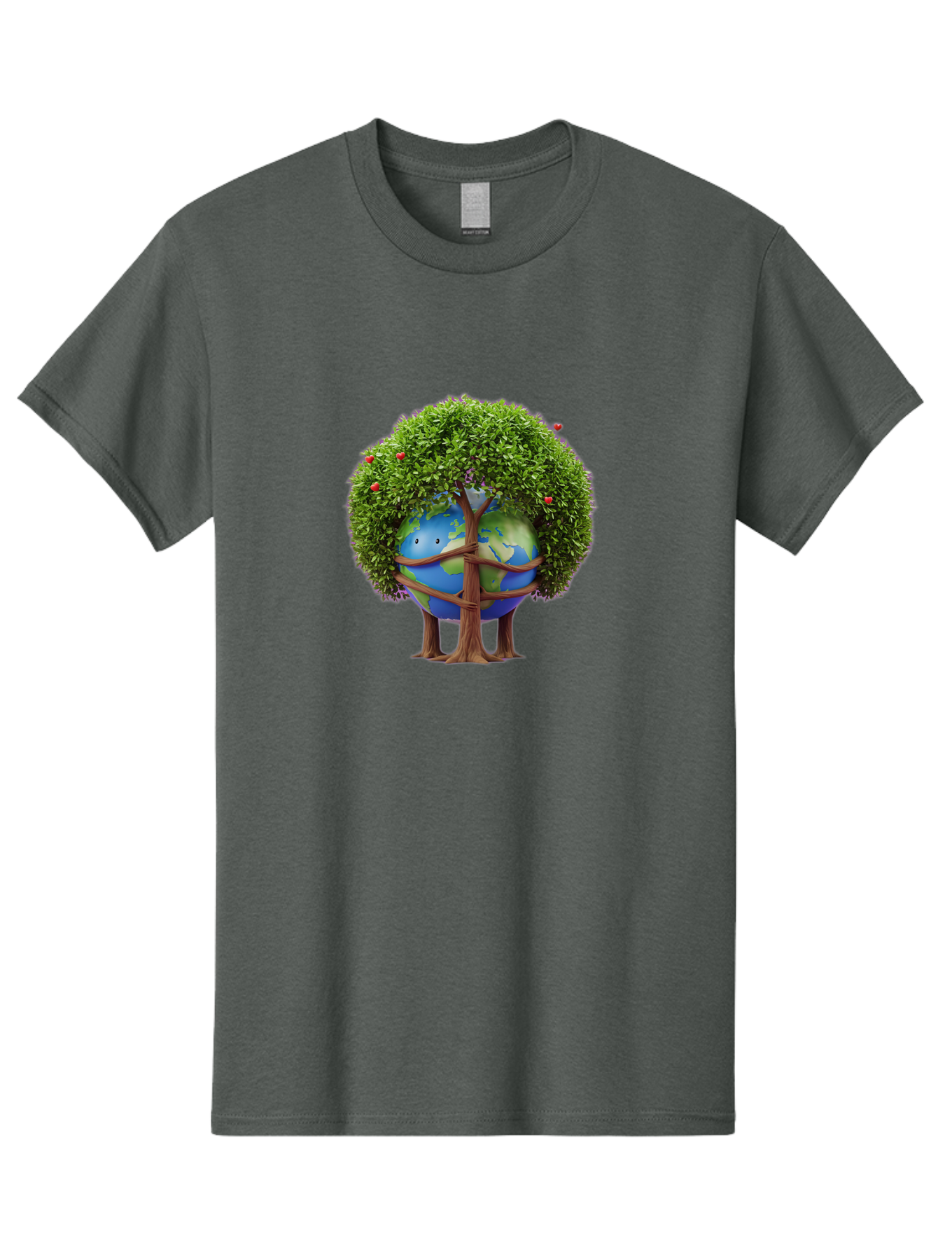 Earth-Tree Men'S Graphic Tee, 100% Cotton, Comfortable Casual Summer Wear, Machine Washable, Earth With Tree, Eco-Friendly, Environmental Conservation, Global Unity, Green Initiative, Sustainable Development, Nature Preservation, Cartoon Globe Baa585