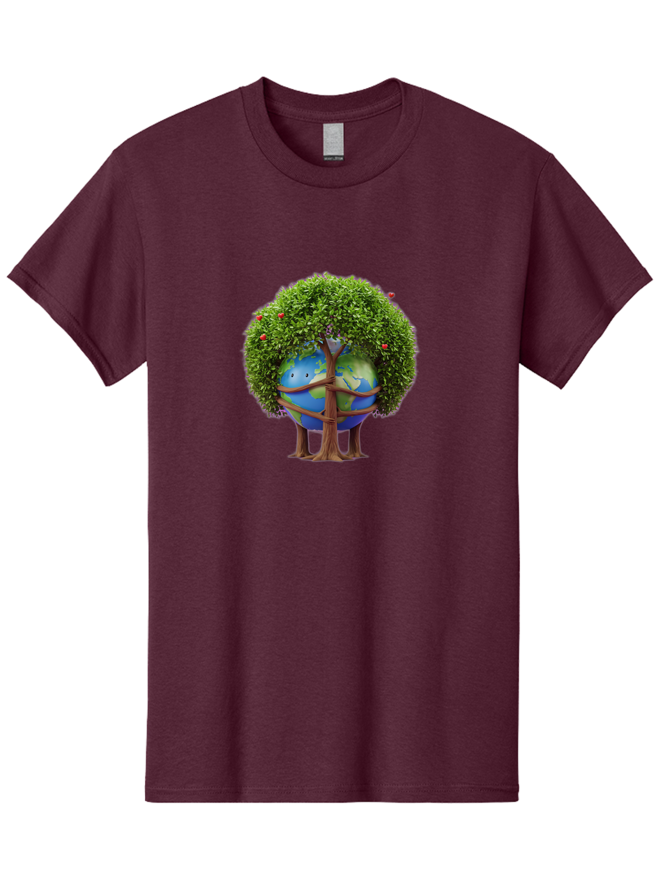 Earth-Tree Men'S Graphic Tee, 100% Cotton, Comfortable Casual Summer Wear, Machine Washable, Earth With Tree, Eco-Friendly, Environmental Conservation, Global Unity, Green Initiative, Sustainable Development, Nature Preservation, Cartoon Globe Baa585