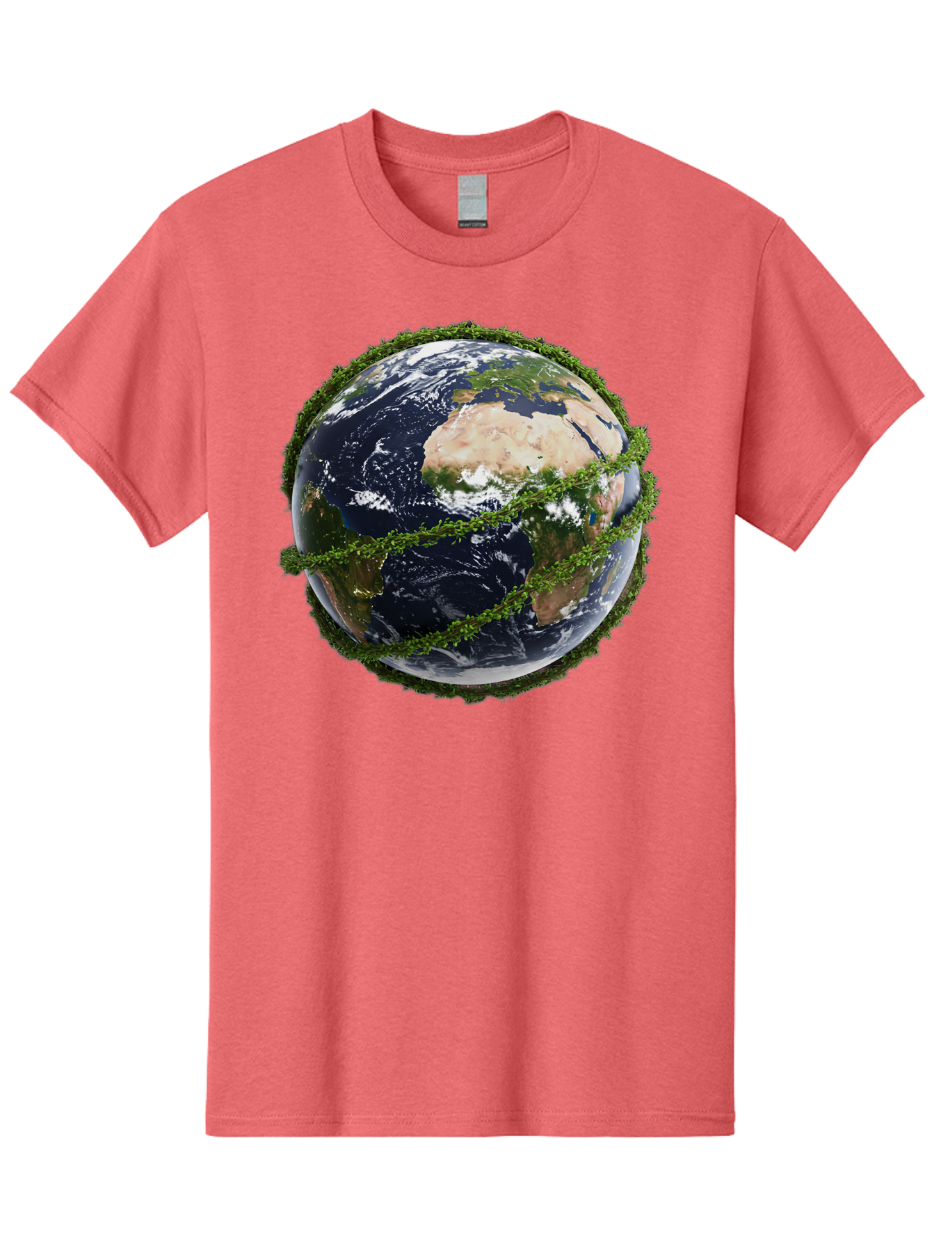 Earth-With-Foliage Men'S Graphic Tee, 100% Cotton, Comfortable Casual Summer Wear, Machine Washable, Globe Surrounded By Greenery, Earth From Space, Environmental Conservation, Global Unity, Sustainable Living, Eco-Friendly, Planet Earth, Baa587