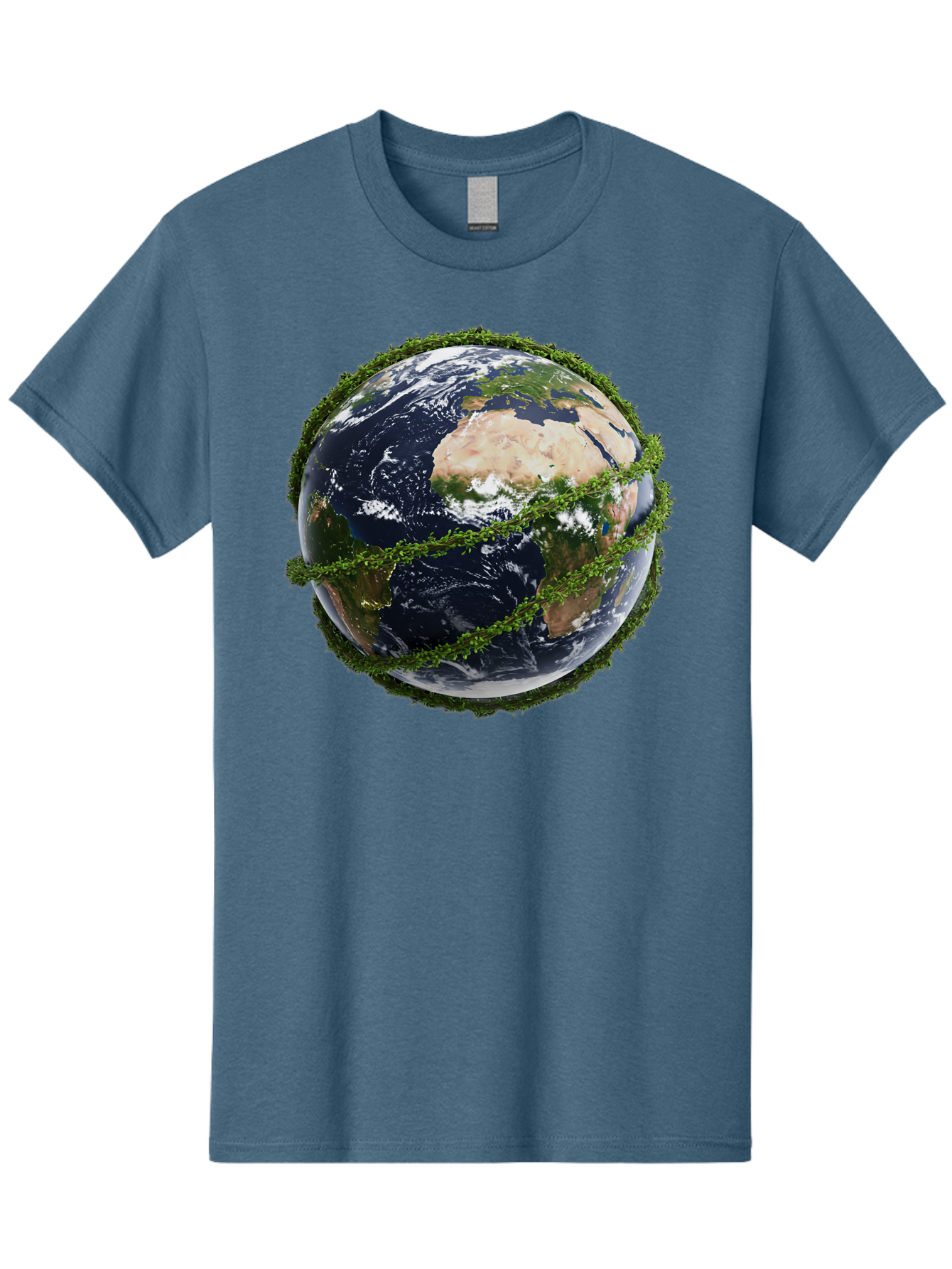 Earth-With-Foliage Men'S Graphic Tee, 100% Cotton, Comfortable Casual Summer Wear, Machine Washable, Globe Surrounded By Greenery, Earth From Space, Environmental Conservation, Global Unity, Sustainable Living, Eco-Friendly, Planet Earth, Baa587