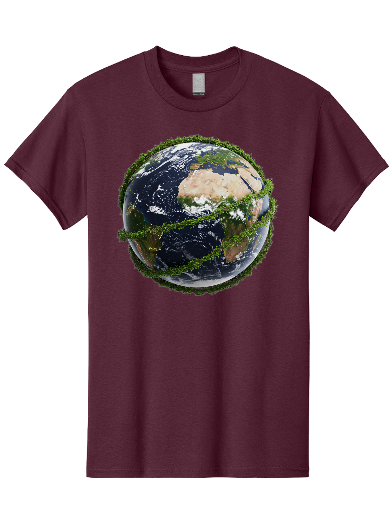 Earth-With-Foliage Men'S Graphic Tee, 100% Cotton, Comfortable Casual Summer Wear, Machine Washable, Globe Surrounded By Greenery, Earth From Space, Environmental Conservation, Global Unity, Sustainable Living, Eco-Friendly, Planet Earth, Baa587