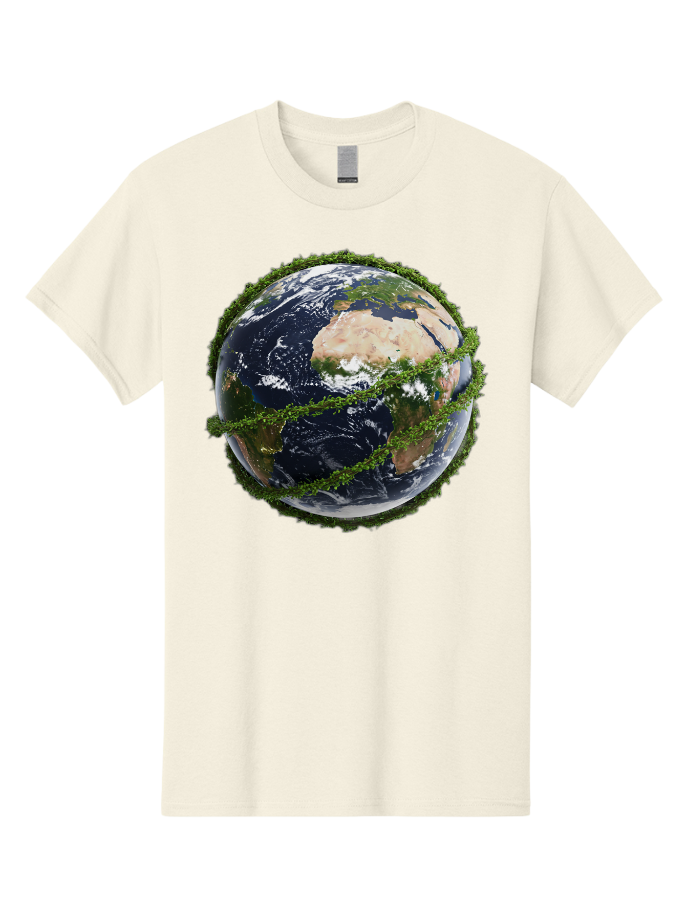 Earth-With-Foliage Men'S Graphic Tee, 100% Cotton, Comfortable Casual Summer Wear, Machine Washable, Globe Surrounded By Greenery, Earth From Space, Environmental Conservation, Global Unity, Sustainable Living, Eco-Friendly, Planet Earth, Baa587
