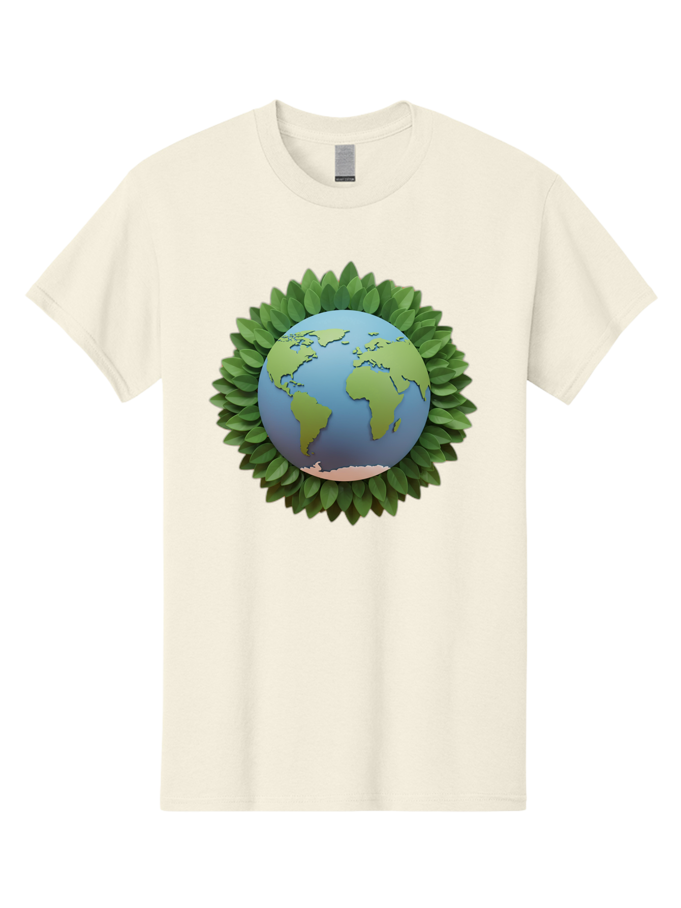 Earth-With-Leaves Men'S Graphic Tee, 100% Cotton, Comfortable Casual Summer Wear, Machine Washable, Globe Surrounded By Leaves, Eco-Friendly, Environmental Conservation, Green Energy, World Map, Eco-Conscious, Sustainability, Planet Earth Baa590
