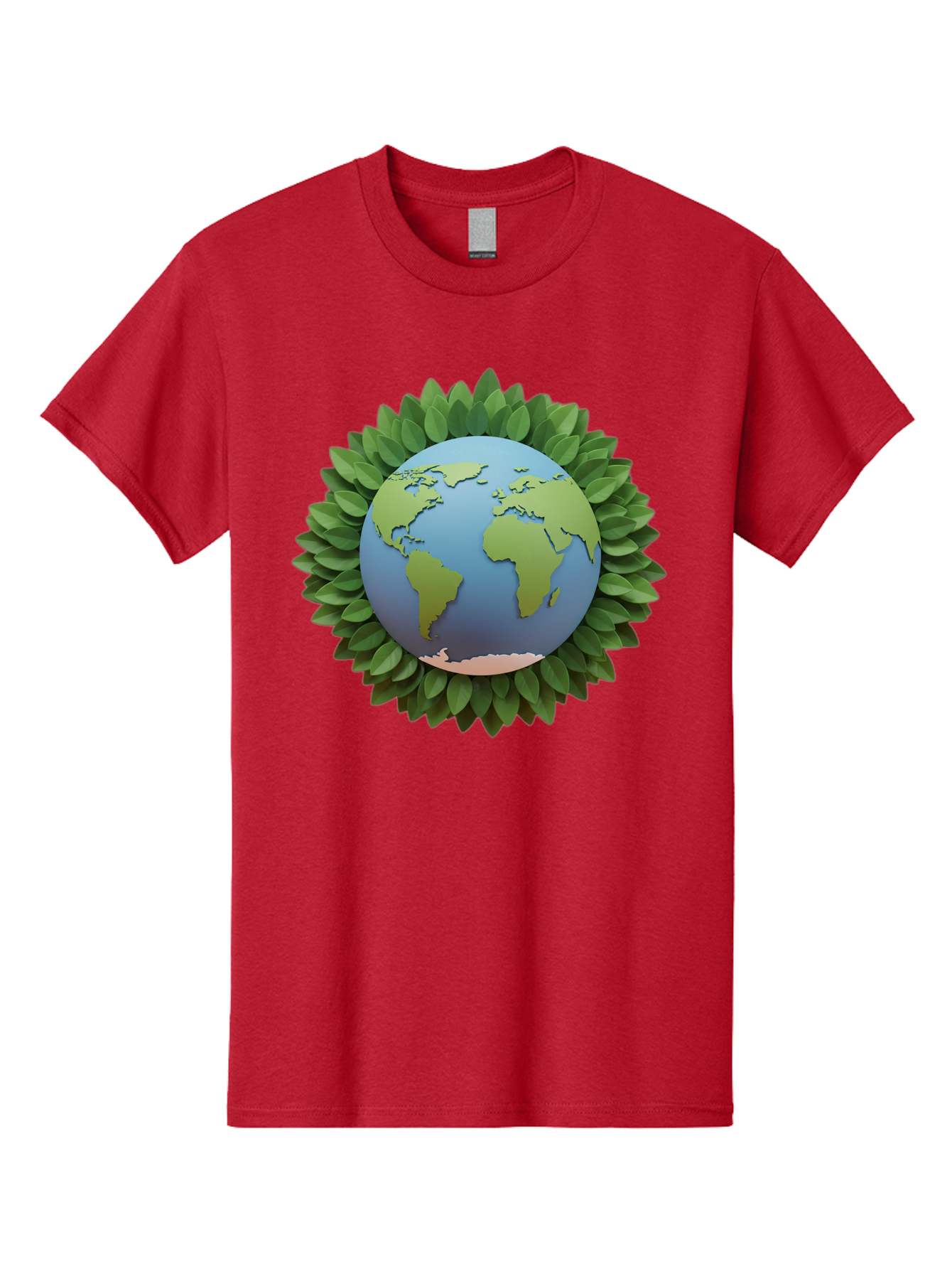 Earth-With-Leaves Men'S Graphic Tee, 100% Cotton, Comfortable Casual Summer Wear, Machine Washable, Globe Surrounded By Leaves, Eco-Friendly, Environmental Conservation, Green Energy, World Map, Eco-Conscious, Sustainability, Planet Earth Baa590