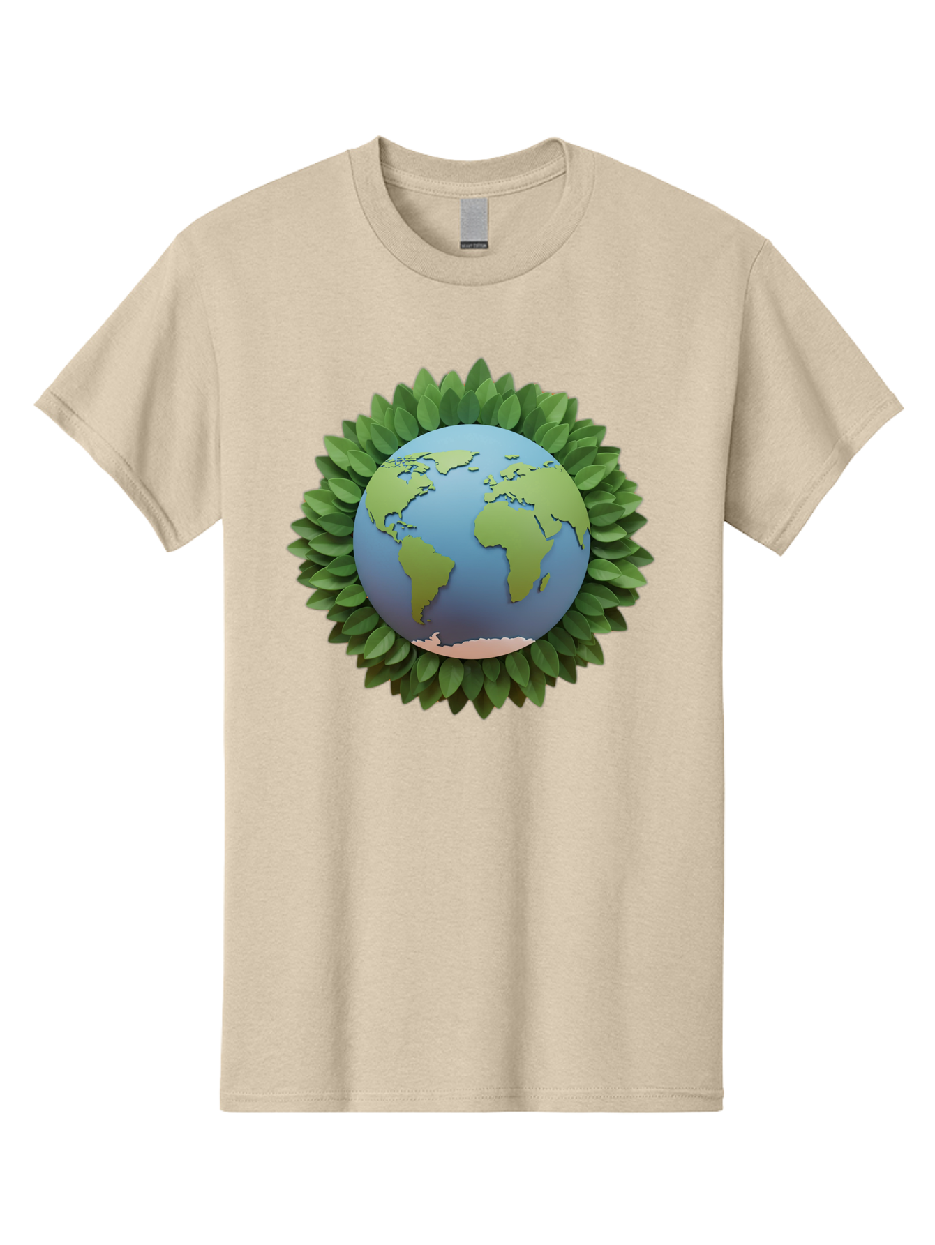Earth-With-Leaves Men'S Graphic Tee, 100% Cotton, Comfortable Casual Summer Wear, Machine Washable, Globe Surrounded By Leaves, Eco-Friendly, Environmental Conservation, Green Energy, World Map, Eco-Conscious, Sustainability, Planet Earth Baa590
