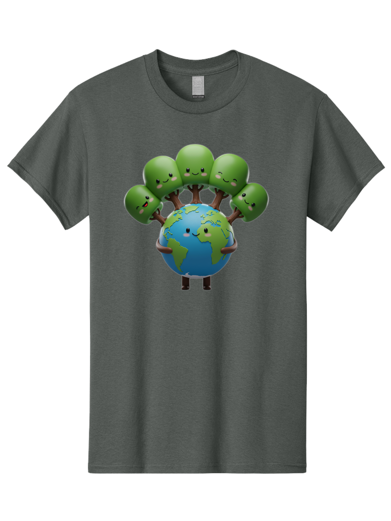 Earth-With-Smiling-Faces Men'S Graphic Tee, 100% Cotton, Comfortable Casual Summer Wear, Machine Washable, Cartoon Earth, Smiling Globe, Green Tentacles, Friendly World, Environmental Awareness, Cute Illustration, Eco-Friendly, Happy Planet, Baa591