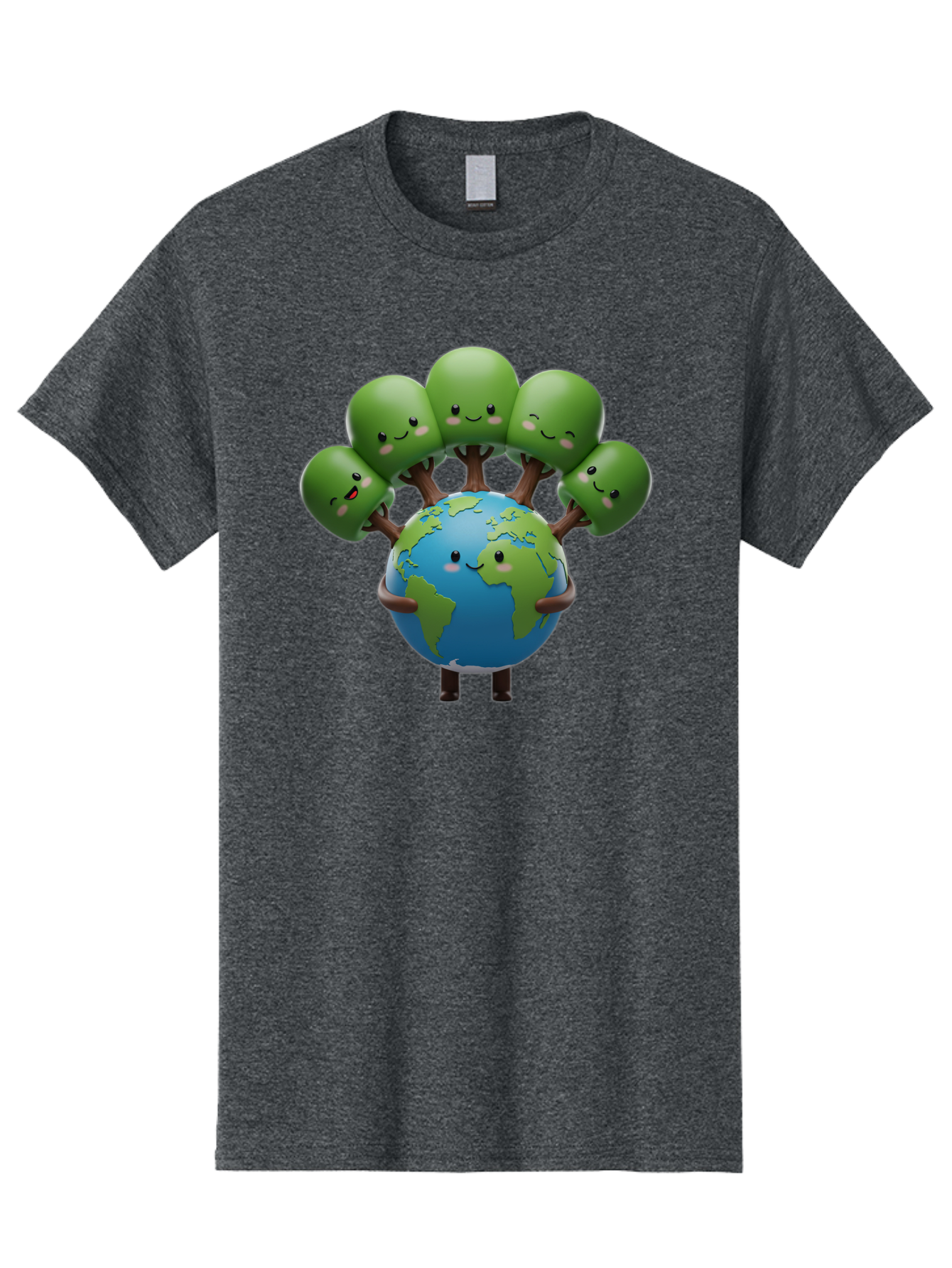 Earth-With-Smiling-Faces Men'S Graphic Tee, 100% Cotton, Comfortable Casual Summer Wear, Machine Washable, Cartoon Earth, Smiling Globe, Green Tentacles, Friendly World, Environmental Awareness, Cute Illustration, Eco-Friendly, Happy Planet, Baa591
