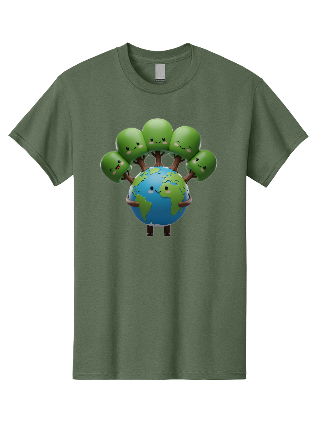 Earth-With-Smiling-Faces Men'S Graphic Tee, 100% Cotton, Comfortable Casual Summer Wear, Machine Washable, Cartoon Earth, Smiling Globe, Green Tentacles, Friendly World, Environmental Awareness, Cute Illustration, Eco-Friendly, Happy Planet, Baa591