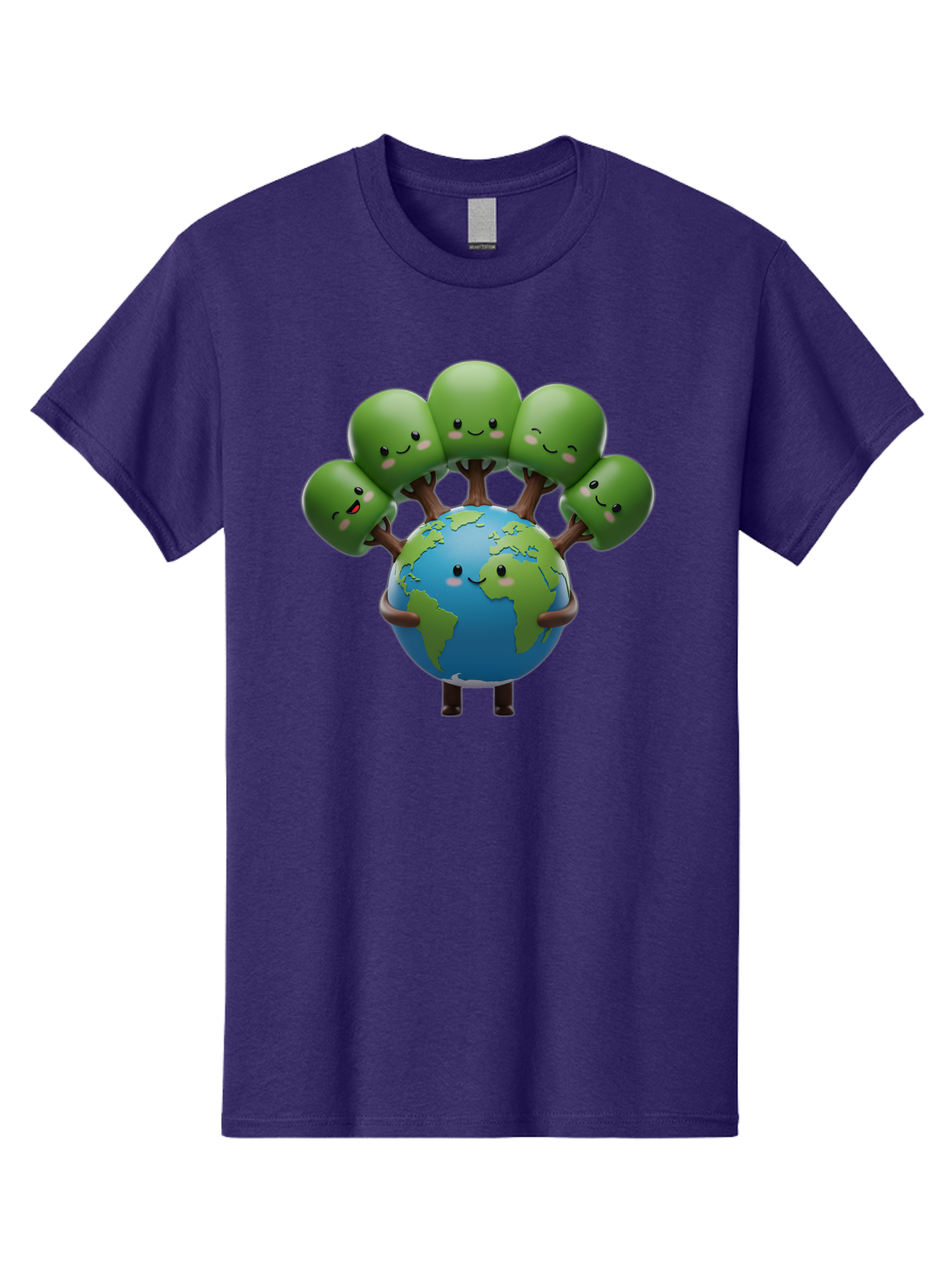 Earth-With-Smiling-Faces Men'S Graphic Tee, 100% Cotton, Comfortable Casual Summer Wear, Machine Washable, Cartoon Earth, Smiling Globe, Green Tentacles, Friendly World, Environmental Awareness, Cute Illustration, Eco-Friendly, Happy Planet, Baa591
