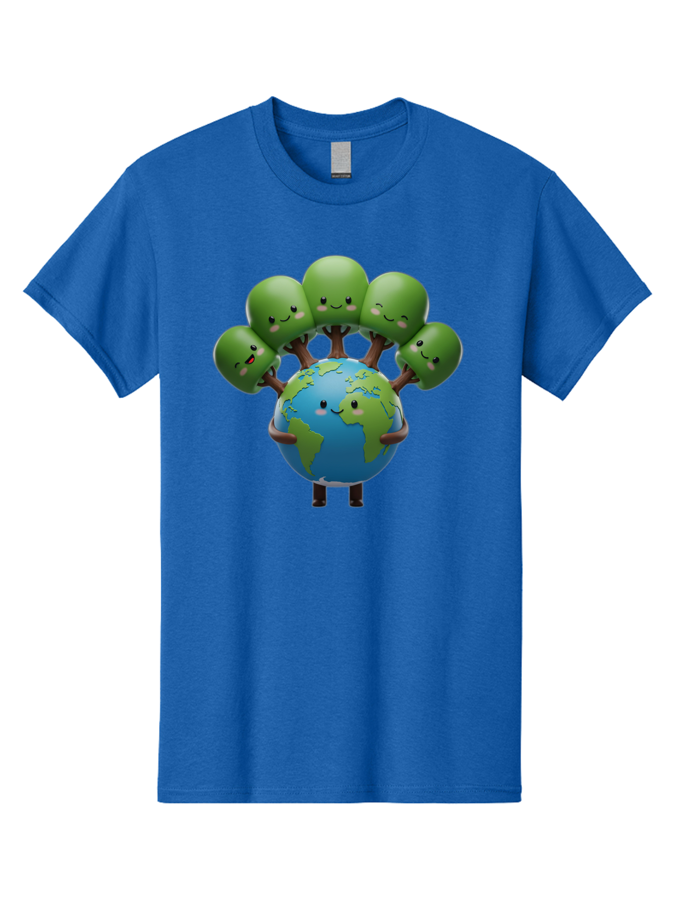 Earth-With-Smiling-Faces Men'S Graphic Tee, 100% Cotton, Comfortable Casual Summer Wear, Machine Washable, Cartoon Earth, Smiling Globe, Green Tentacles, Friendly World, Environmental Awareness, Cute Illustration, Eco-Friendly, Happy Planet, Baa591