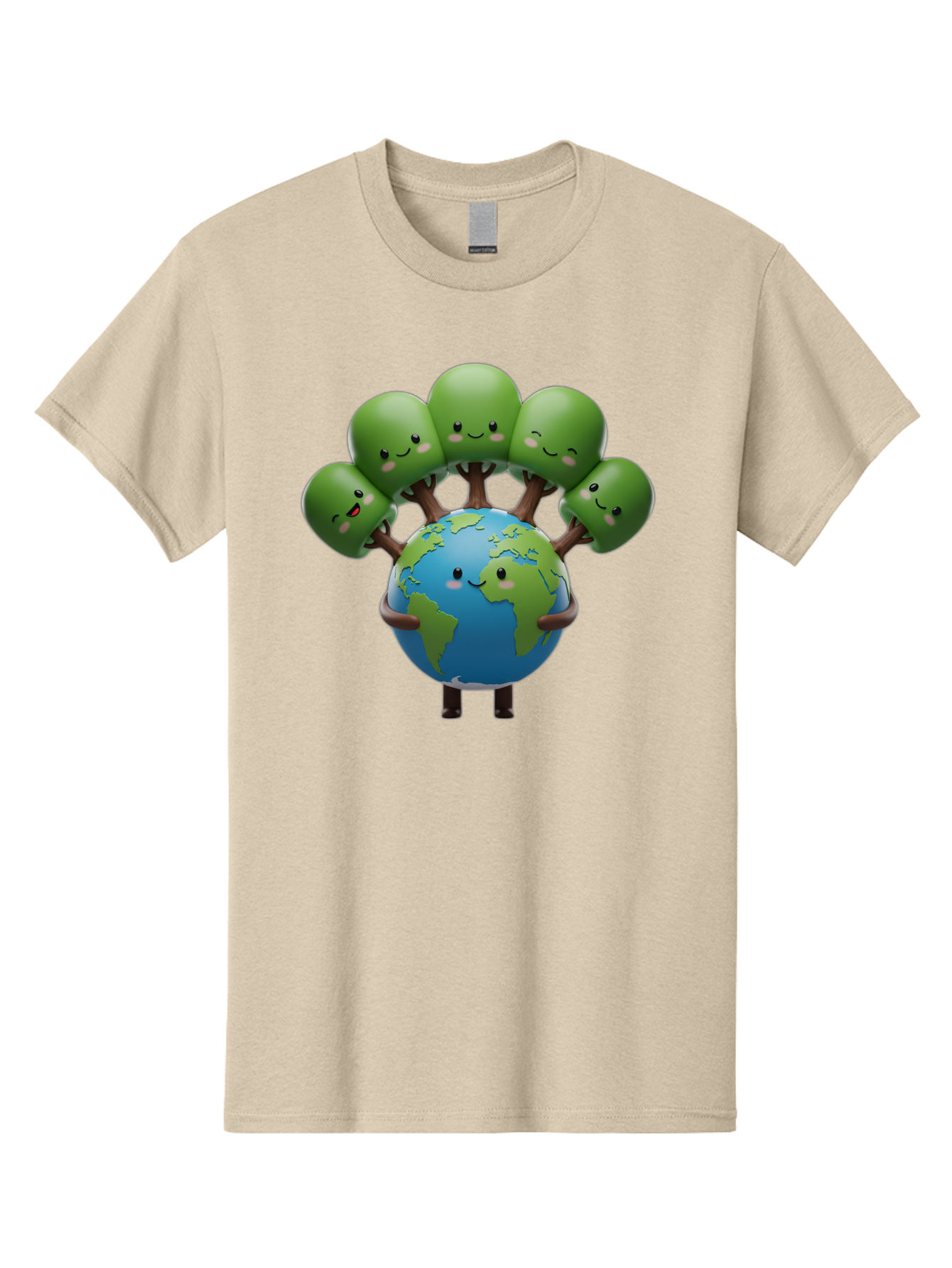 Earth-With-Smiling-Faces Men'S Graphic Tee, 100% Cotton, Comfortable Casual Summer Wear, Machine Washable, Cartoon Earth, Smiling Globe, Green Tentacles, Friendly World, Environmental Awareness, Cute Illustration, Eco-Friendly, Happy Planet, Baa591