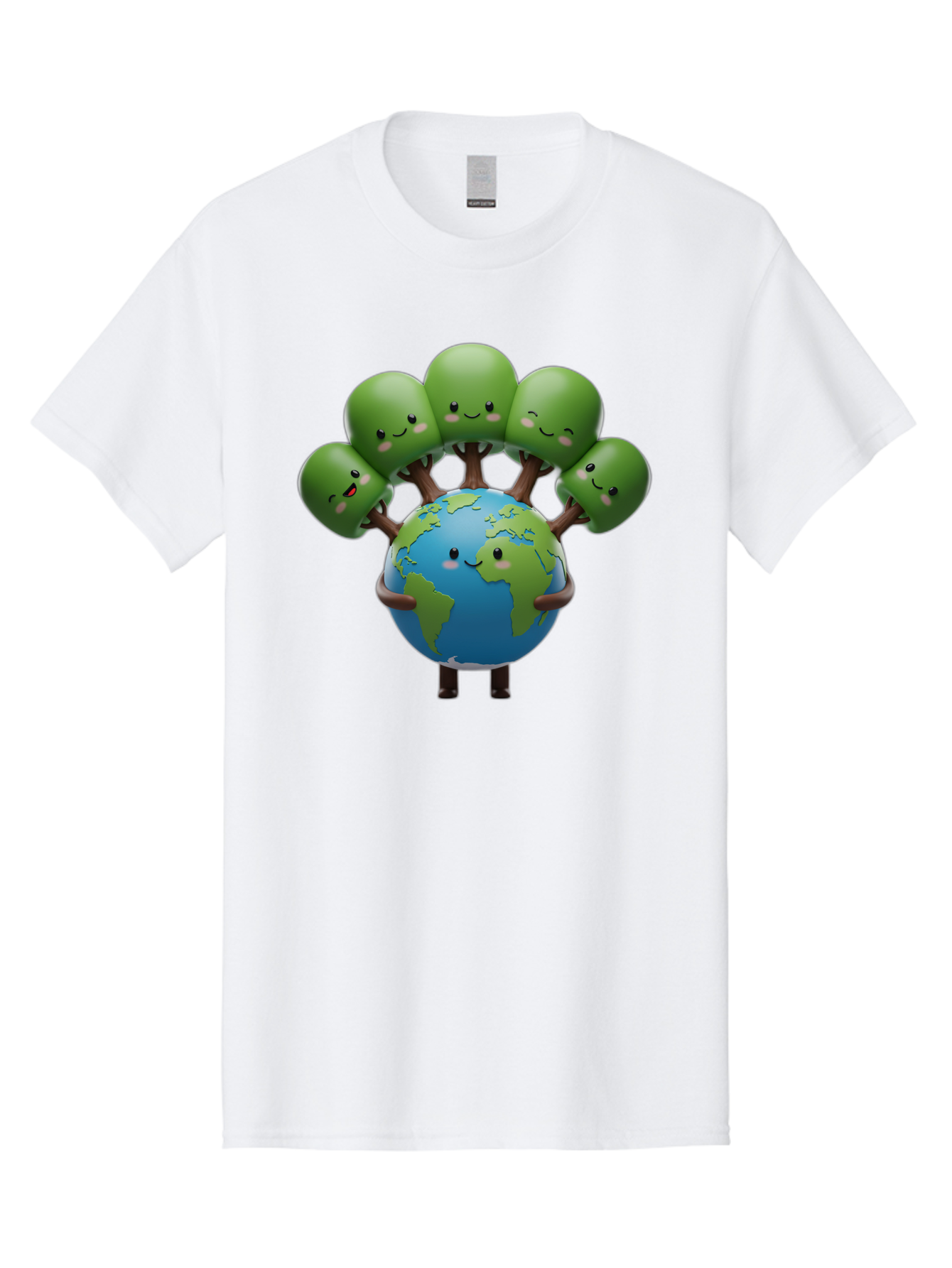 Earth-With-Smiling-Faces Men'S Graphic Tee, 100% Cotton, Comfortable Casual Summer Wear, Machine Washable, Cartoon Earth, Smiling Globe, Green Tentacles, Friendly World, Environmental Awareness, Cute Illustration, Eco-Friendly, Happy Planet, Baa591