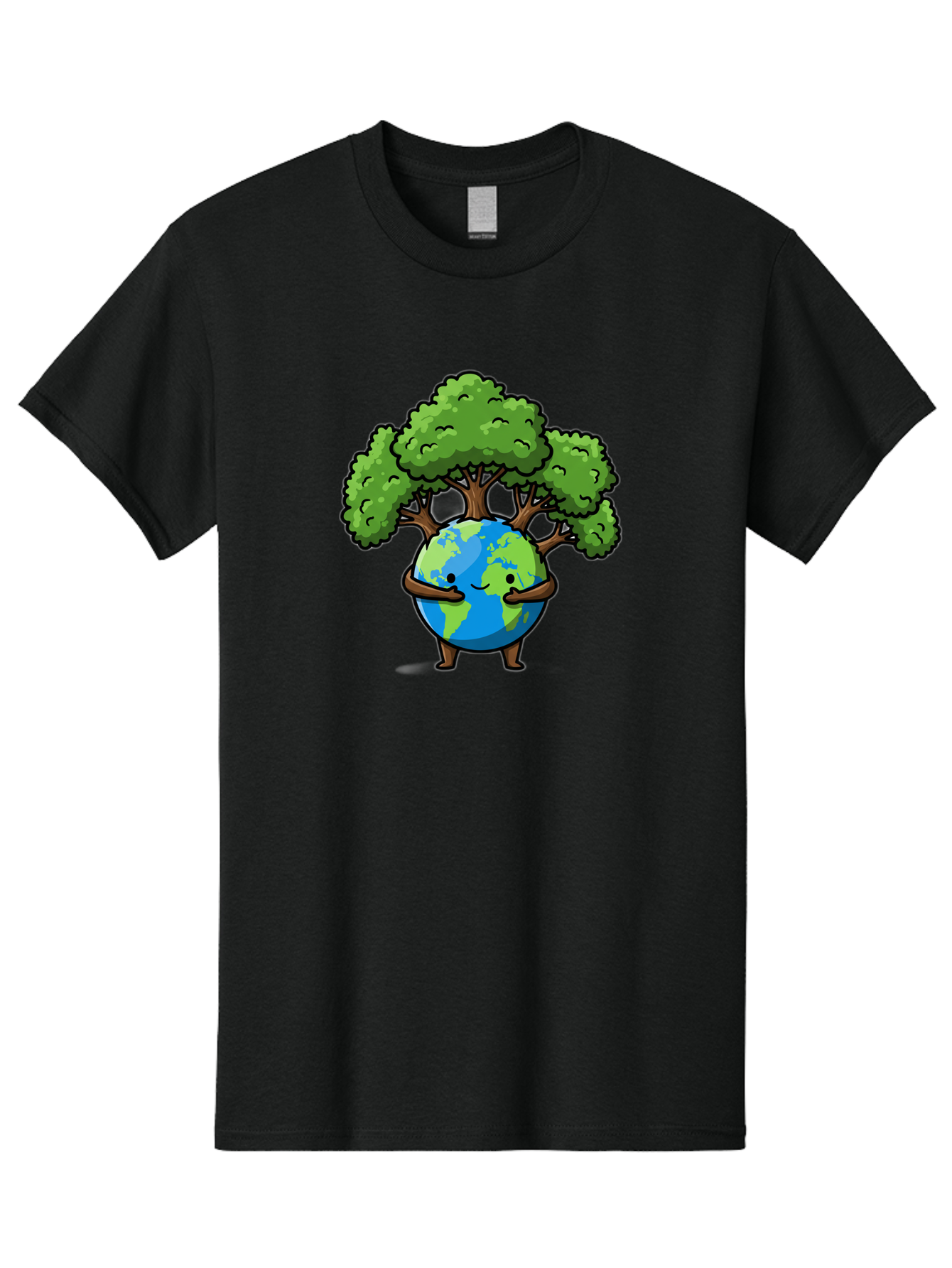 Earth-With-Tree Men'S Graphic Tee, 100% Cotton, Comfortable Casual Summer Wear, Machine Washable, Cartoon Globe, Smiling Earth, Tree On Earth, Environmental Protection, Eco Friendly, Conservation, Sustainability, Green Earth, Eco Awareness Baa592