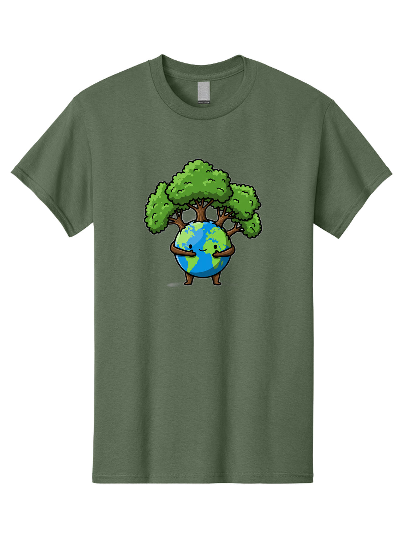 Earth-With-Tree Men'S Graphic Tee, 100% Cotton, Comfortable Casual Summer Wear, Machine Washable, Cartoon Globe, Smiling Earth, Tree On Earth, Environmental Protection, Eco Friendly, Conservation, Sustainability, Green Earth, Eco Awareness Baa592