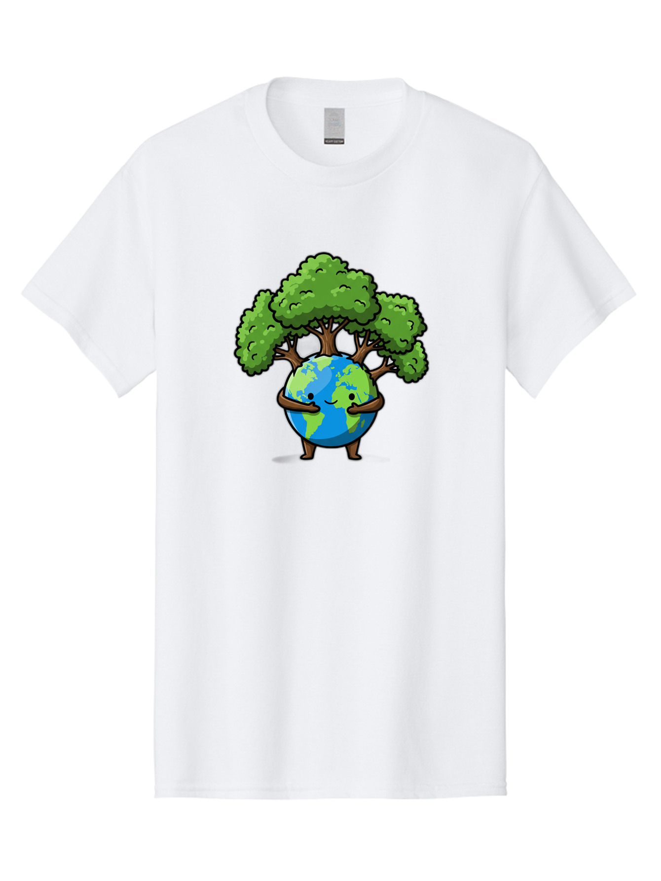 Earth-With-Tree Men'S Graphic Tee, 100% Cotton, Comfortable Casual Summer Wear, Machine Washable, Cartoon Globe, Smiling Earth, Tree On Earth, Environmental Protection, Eco Friendly, Conservation, Sustainability, Green Earth, Eco Awareness Baa592