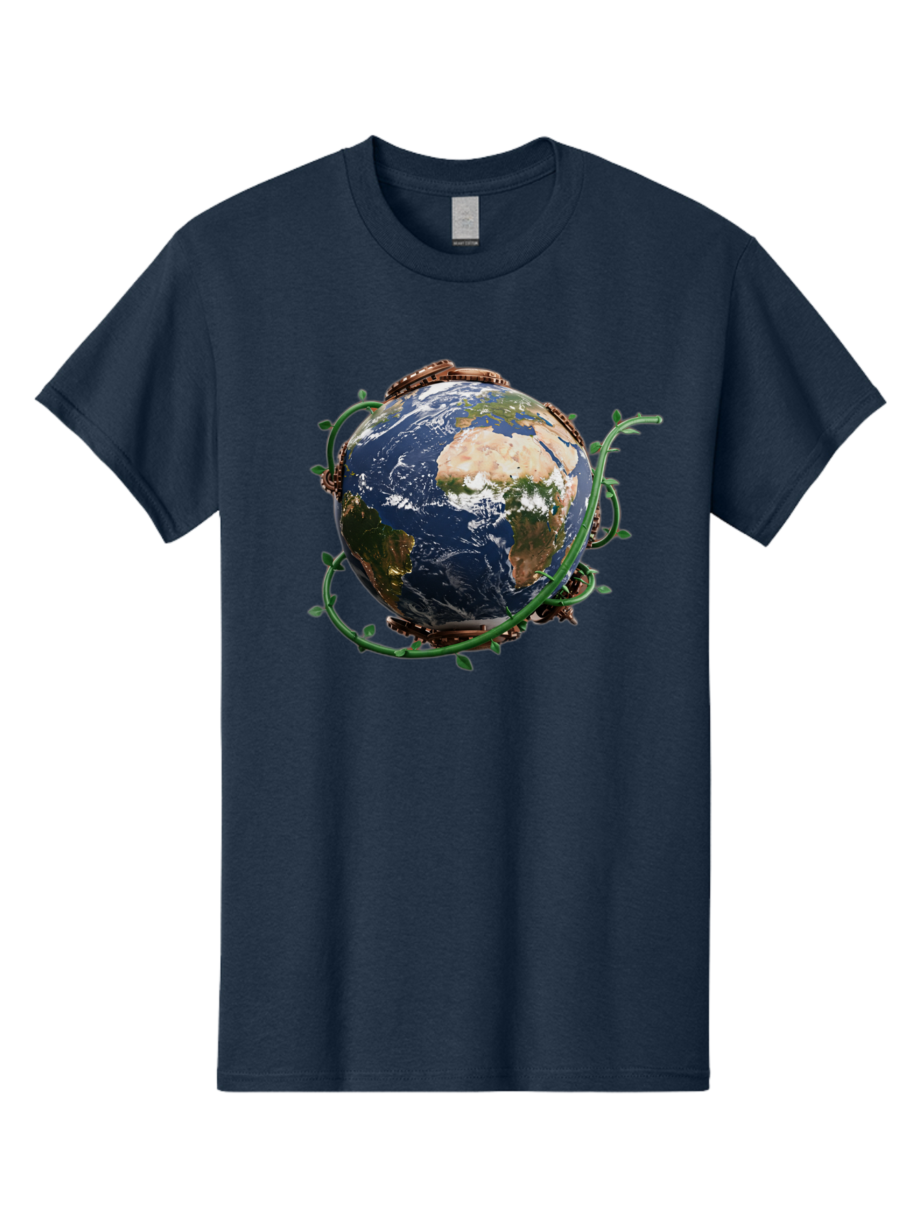 Earth-With-Vines Men'S Graphic Tee, 100% Cotton, Comfortable Casual Summer Wear, Machine Washable, Earth From Space, Global Unity, Environmental Protection, Eco Friendly, Vines, Leaves, Sustainable Living, Planet Earth Baa593