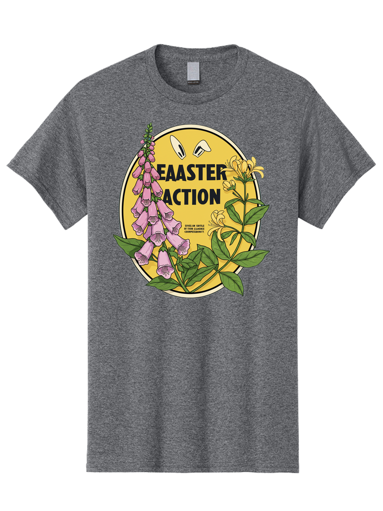 Easter-Action Men'S Graphic Tee, 100% Cotton, Comfortable Casual Summer Wear, Machine Washable, Easter Action Graphic, Easter Eggs, Digital Illustration, Foxglove Flowers, Spring Flowers, Pastel Colors, Botanical Art, Floral Design, Baa595