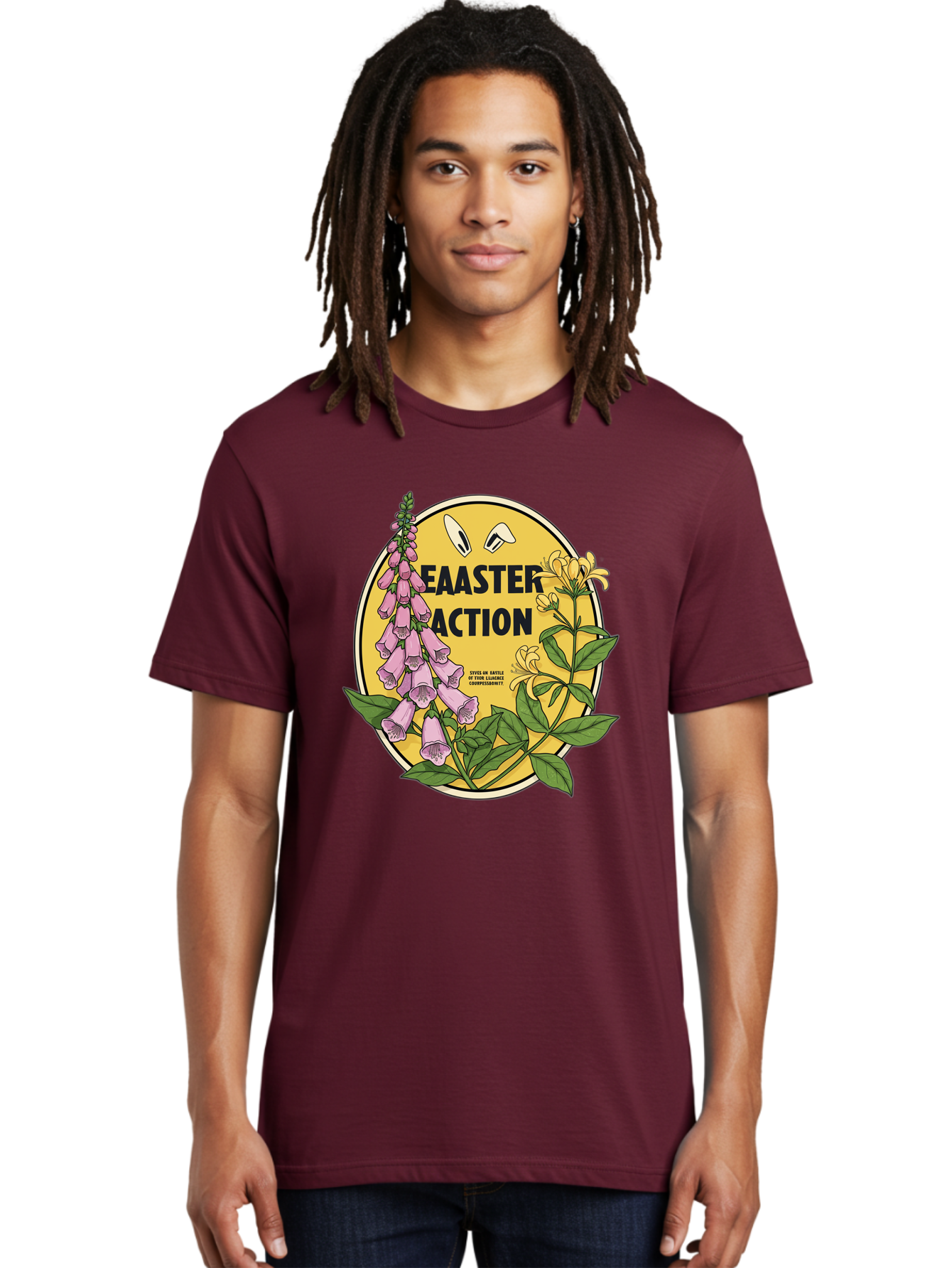 Easter-Action Men'S Graphic Tee, 100% Cotton, Comfortable Casual Summer Wear, Machine Washable, Easter Action Graphic, Easter Eggs, Digital Illustration, Foxglove Flowers, Spring Flowers, Pastel Colors, Botanical Art, Floral Design, Baa595