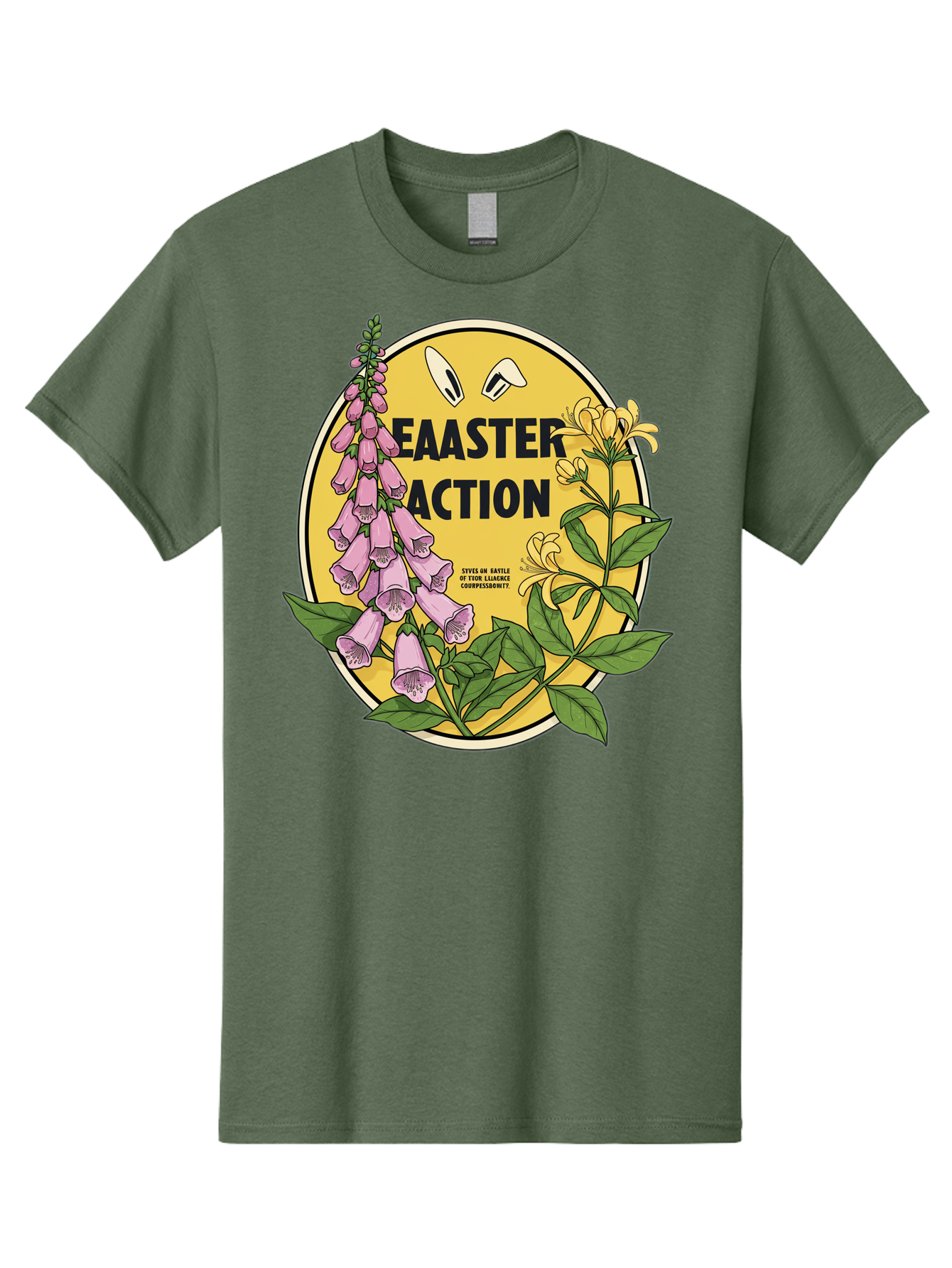 Easter-Action Men'S Graphic Tee, 100% Cotton, Comfortable Casual Summer Wear, Machine Washable, Easter Action Graphic, Easter Eggs, Digital Illustration, Foxglove Flowers, Spring Flowers, Pastel Colors, Botanical Art, Floral Design, Baa595
