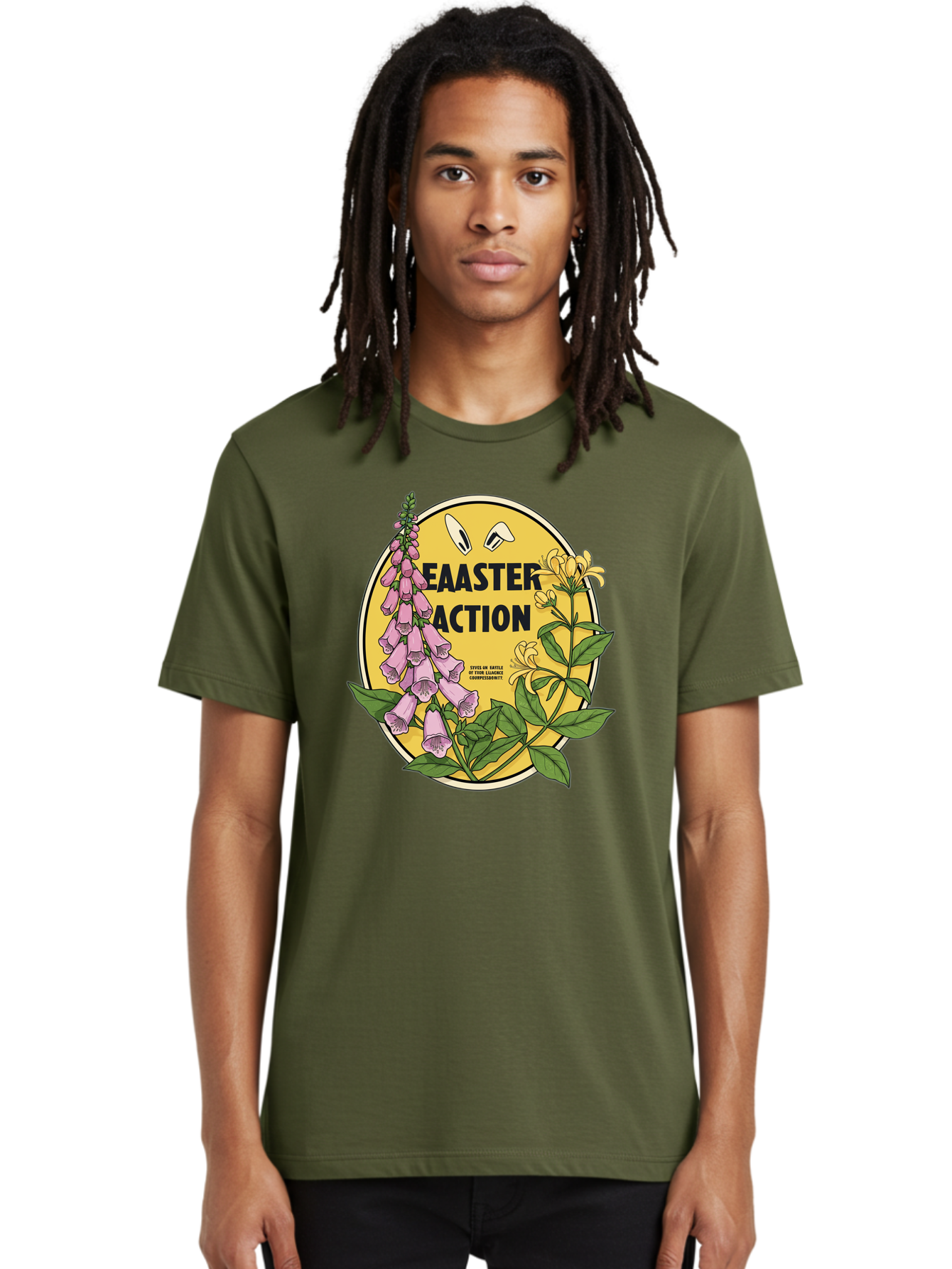 Easter-Action Men'S Graphic Tee, 100% Cotton, Comfortable Casual Summer Wear, Machine Washable, Easter Action Graphic, Easter Eggs, Digital Illustration, Foxglove Flowers, Spring Flowers, Pastel Colors, Botanical Art, Floral Design, Baa595