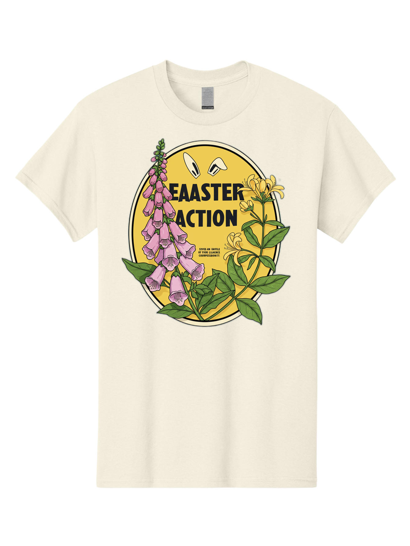 Easter-Action Men'S Graphic Tee, 100% Cotton, Comfortable Casual Summer Wear, Machine Washable, Easter Action Graphic, Easter Eggs, Digital Illustration, Foxglove Flowers, Spring Flowers, Pastel Colors, Botanical Art, Floral Design, Baa595
