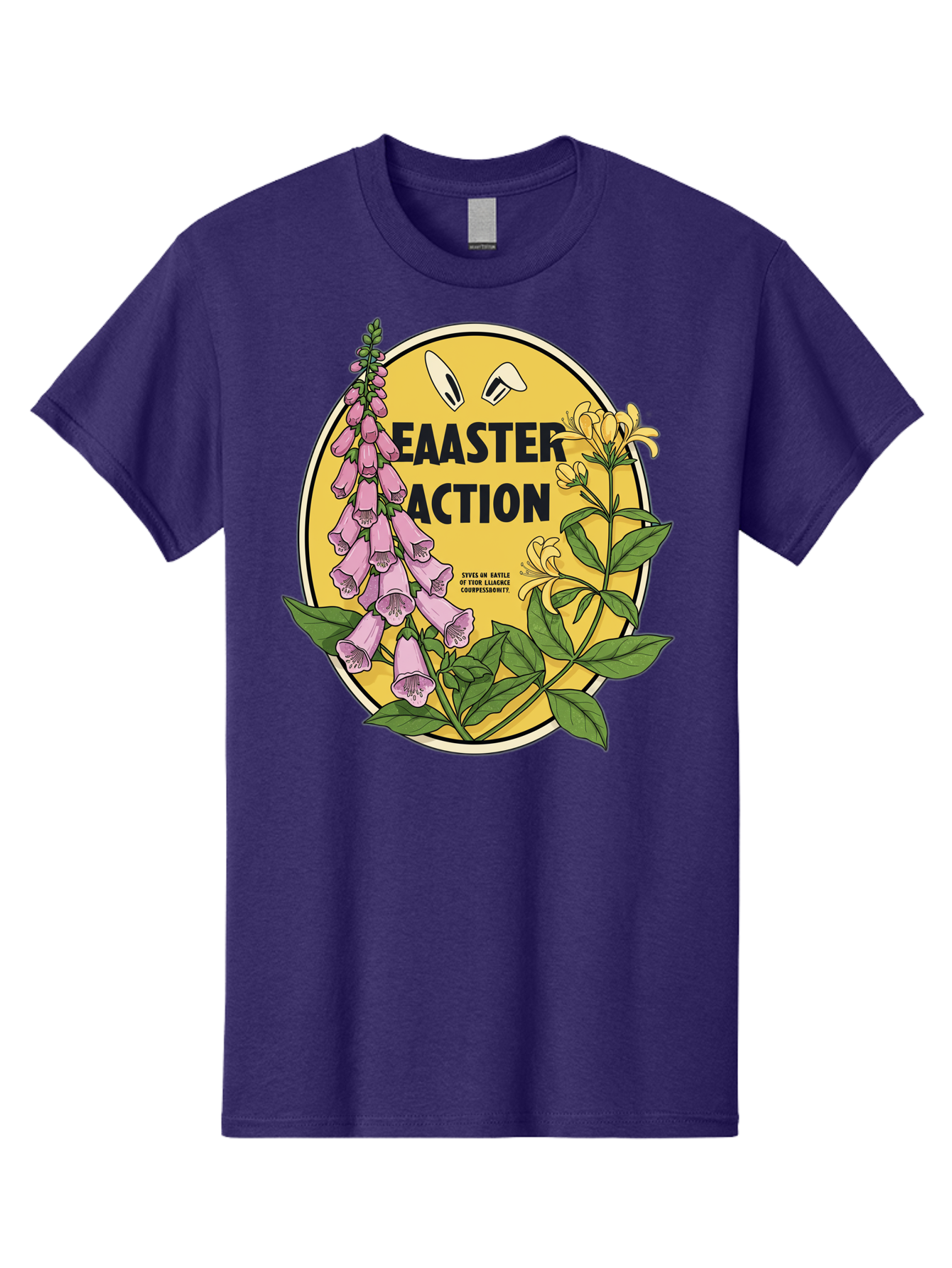 Easter-Action Men'S Graphic Tee, 100% Cotton, Comfortable Casual Summer Wear, Machine Washable, Easter Action Graphic, Easter Eggs, Digital Illustration, Foxglove Flowers, Spring Flowers, Pastel Colors, Botanical Art, Floral Design, Baa595