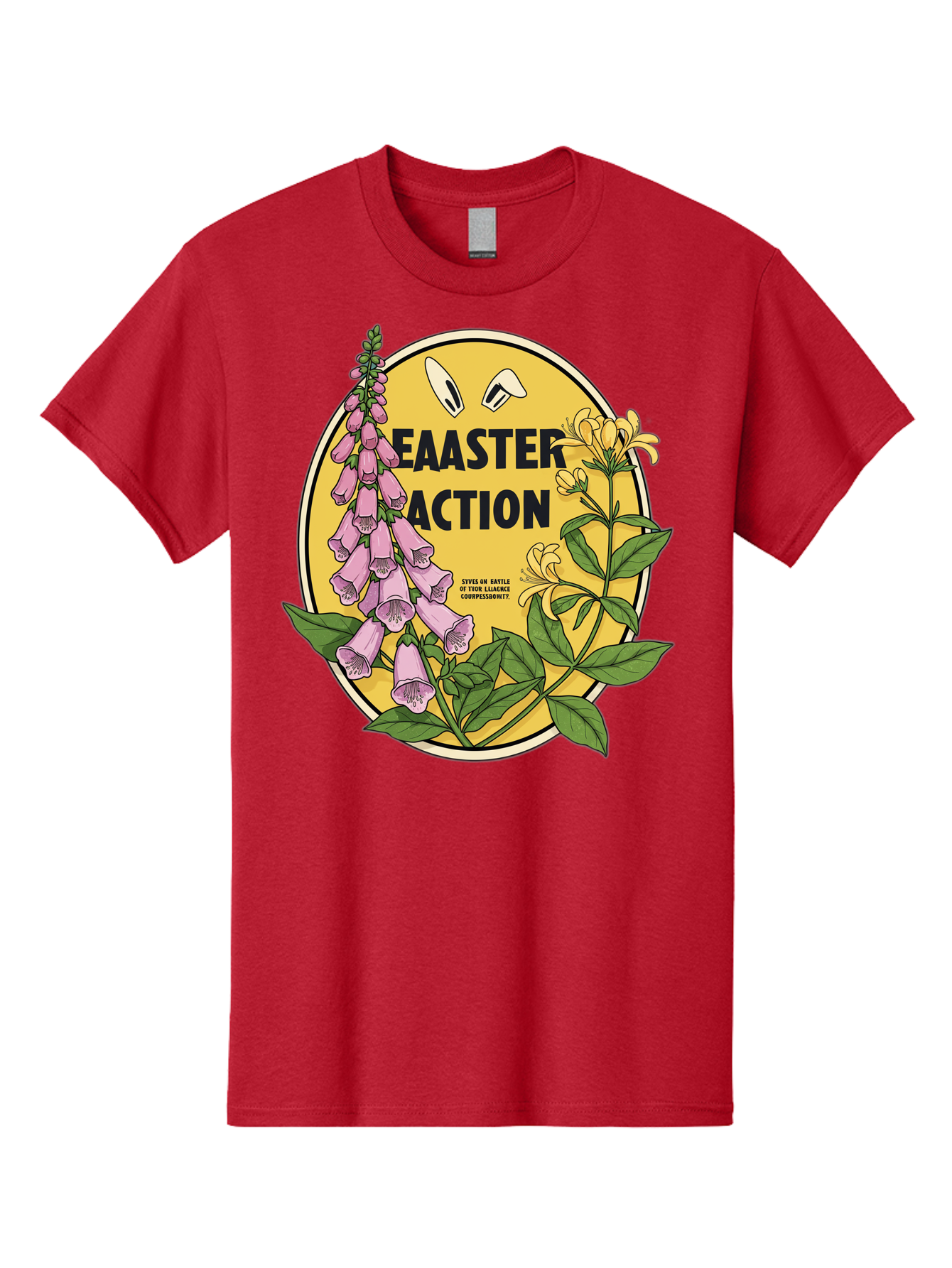 Easter-Action Men'S Graphic Tee, 100% Cotton, Comfortable Casual Summer Wear, Machine Washable, Easter Action Graphic, Easter Eggs, Digital Illustration, Foxglove Flowers, Spring Flowers, Pastel Colors, Botanical Art, Floral Design, Baa595