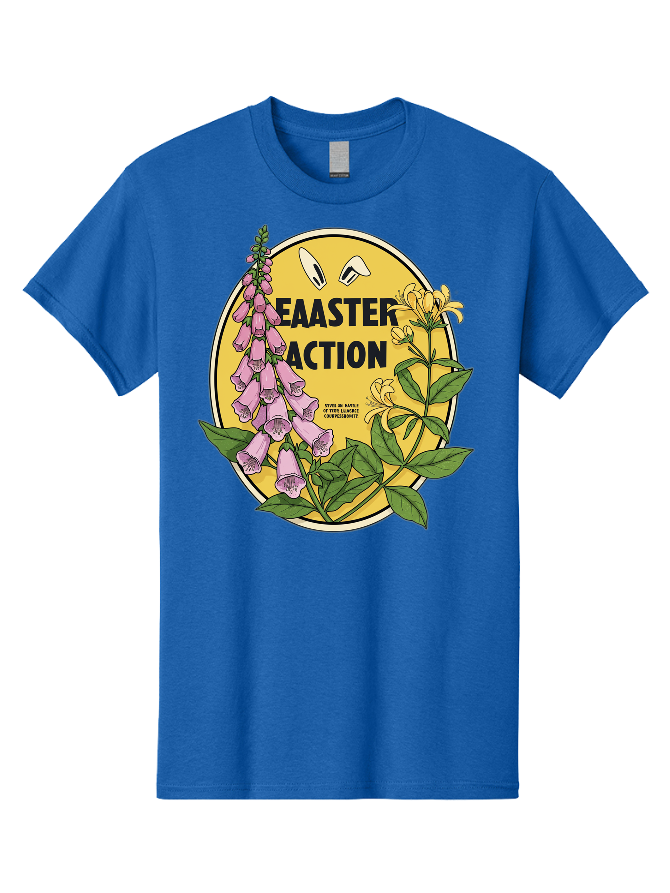 Easter-Action Men'S Graphic Tee, 100% Cotton, Comfortable Casual Summer Wear, Machine Washable, Easter Action Graphic, Easter Eggs, Digital Illustration, Foxglove Flowers, Spring Flowers, Pastel Colors, Botanical Art, Floral Design, Baa595
