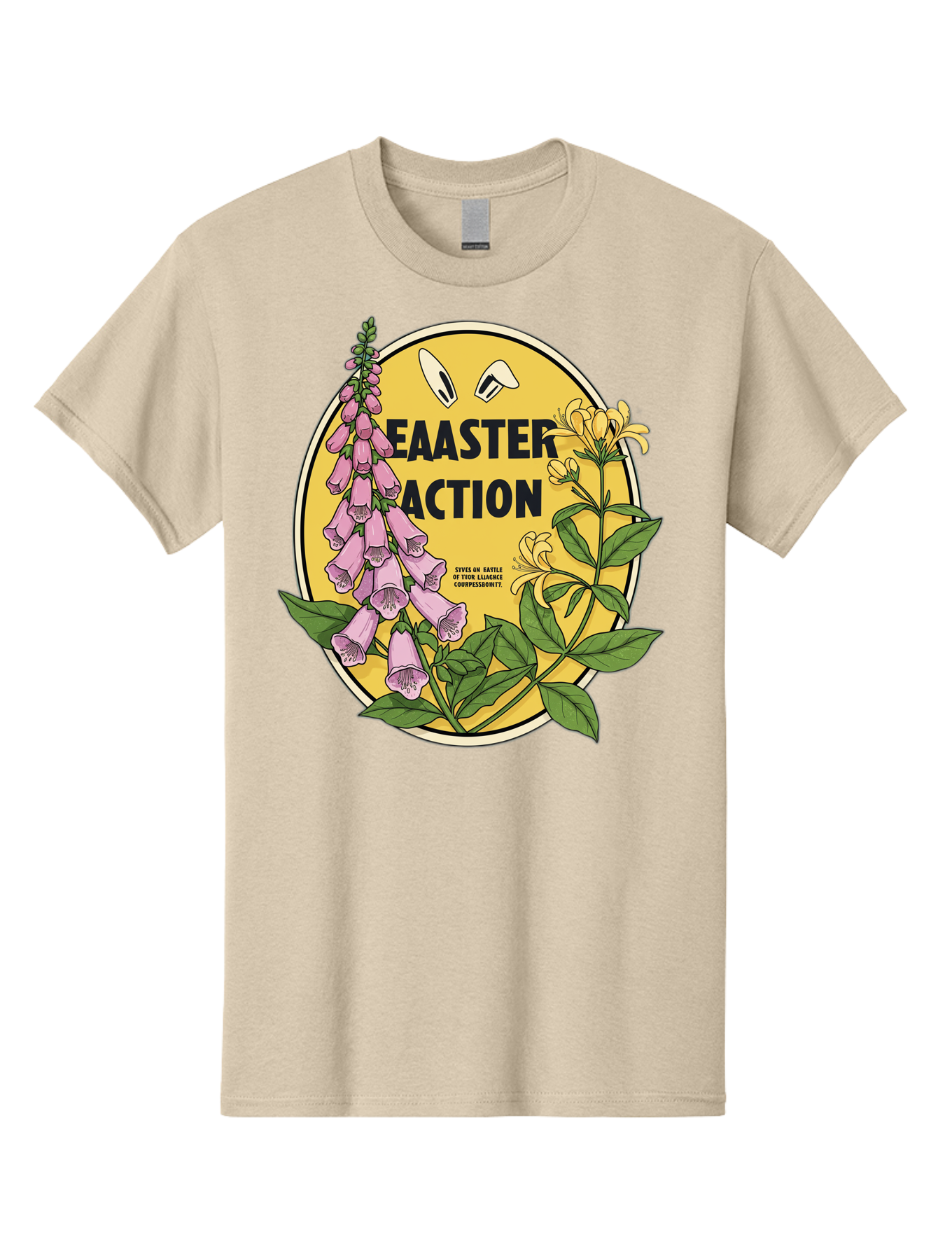 Easter-Action Men'S Graphic Tee, 100% Cotton, Comfortable Casual Summer Wear, Machine Washable, Easter Action Graphic, Easter Eggs, Digital Illustration, Foxglove Flowers, Spring Flowers, Pastel Colors, Botanical Art, Floral Design, Baa595