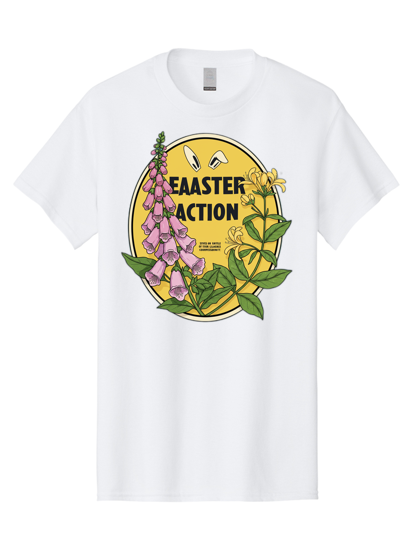 Easter-Action Men'S Graphic Tee, 100% Cotton, Comfortable Casual Summer Wear, Machine Washable, Easter Action Graphic, Easter Eggs, Digital Illustration, Foxglove Flowers, Spring Flowers, Pastel Colors, Botanical Art, Floral Design, Baa595
