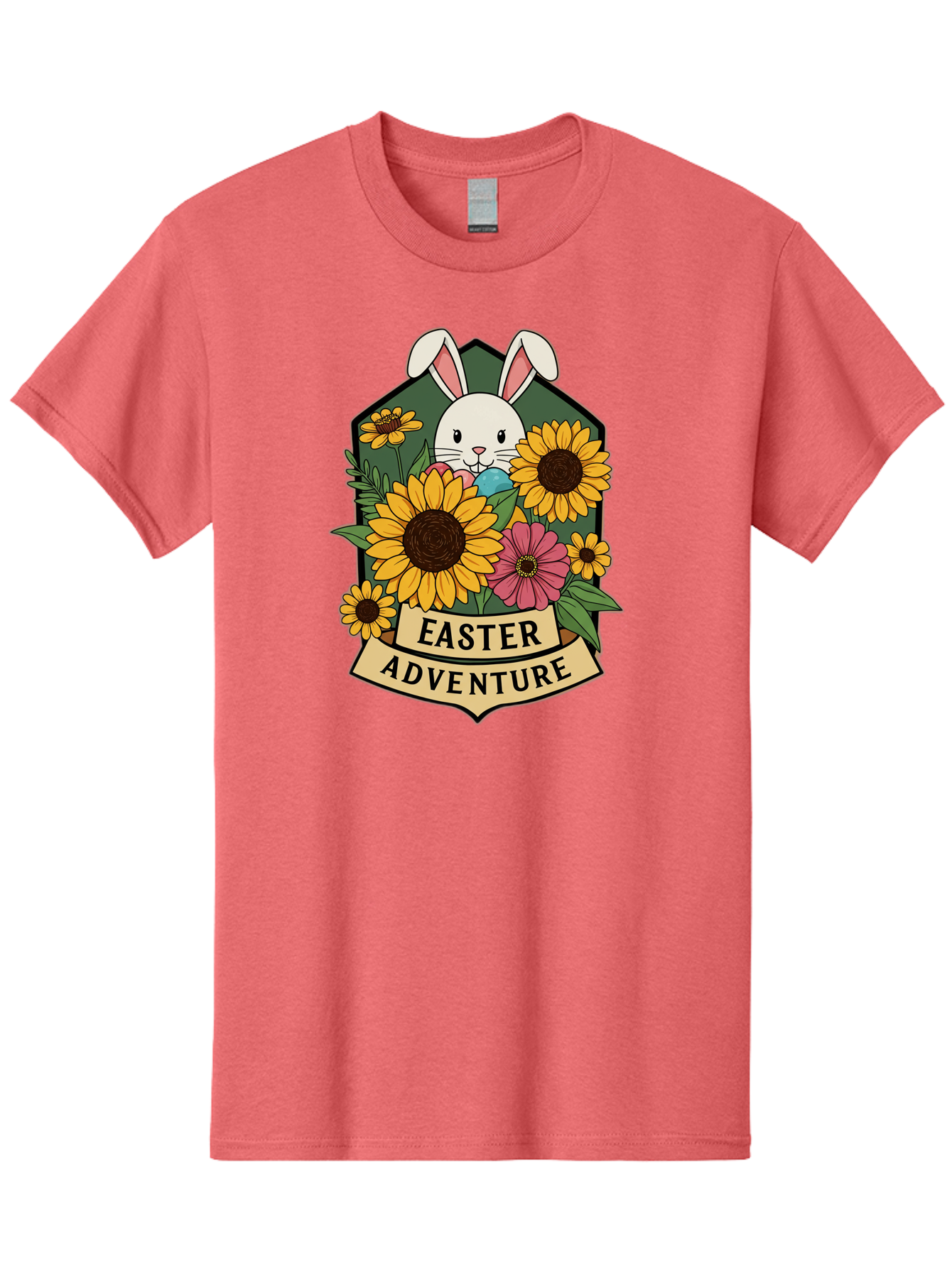 Easter-Adventure Men'S Graphic Tee, 100% Cotton, Comfortable Casual Summer Wear, Machine Washable, Easter Bunny, Sunflowers, Daisies, Floral Arrangement, Spring Flowers, Easter Eggs, Cute Cartoon Bunny, Easter Theme, Festive Design Baa596