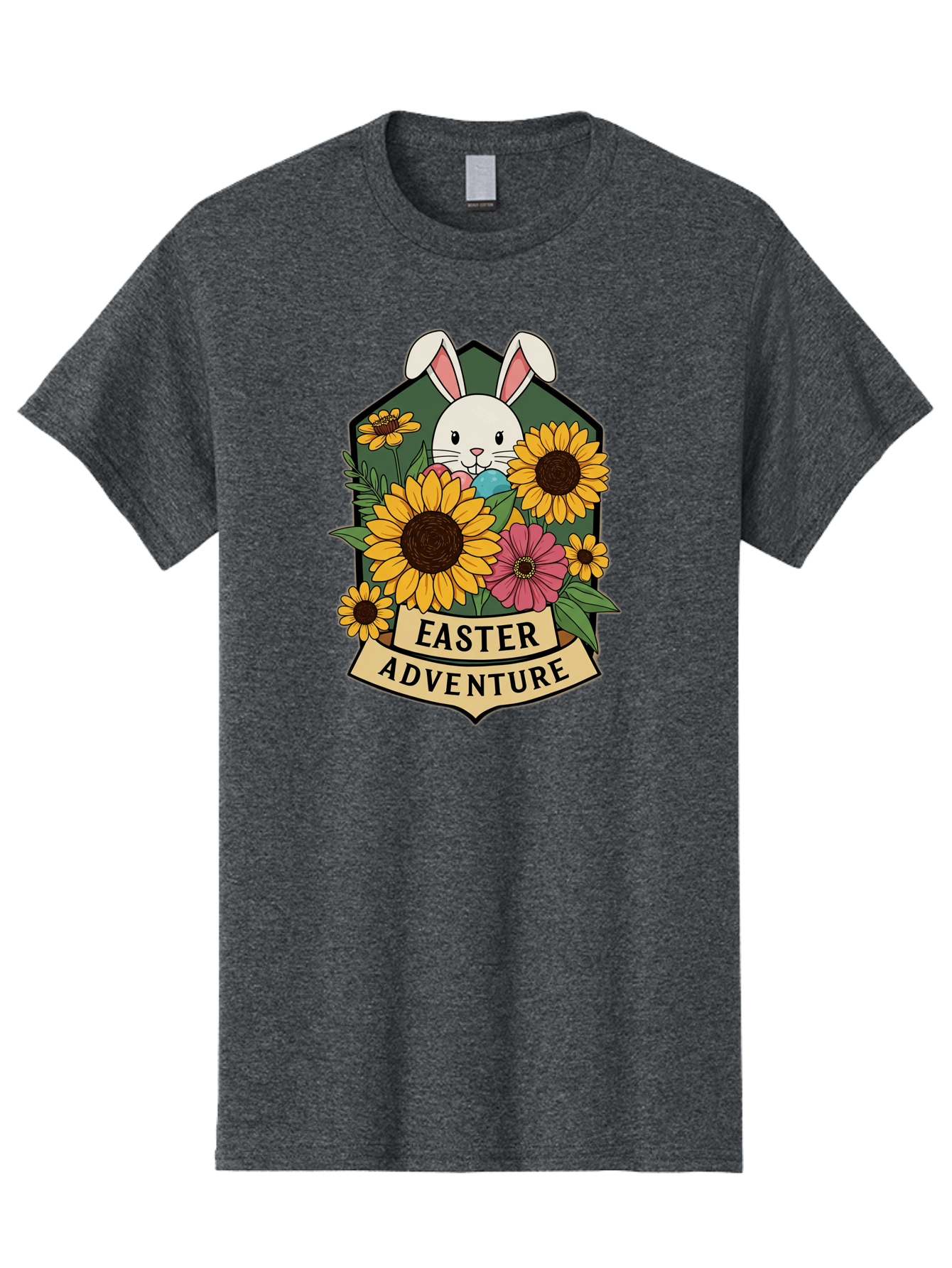 Easter-Adventure Men'S Graphic Tee, 100% Cotton, Comfortable Casual Summer Wear, Machine Washable, Easter Bunny, Sunflowers, Daisies, Floral Arrangement, Spring Flowers, Easter Eggs, Cute Cartoon Bunny, Easter Theme, Festive Design Baa596