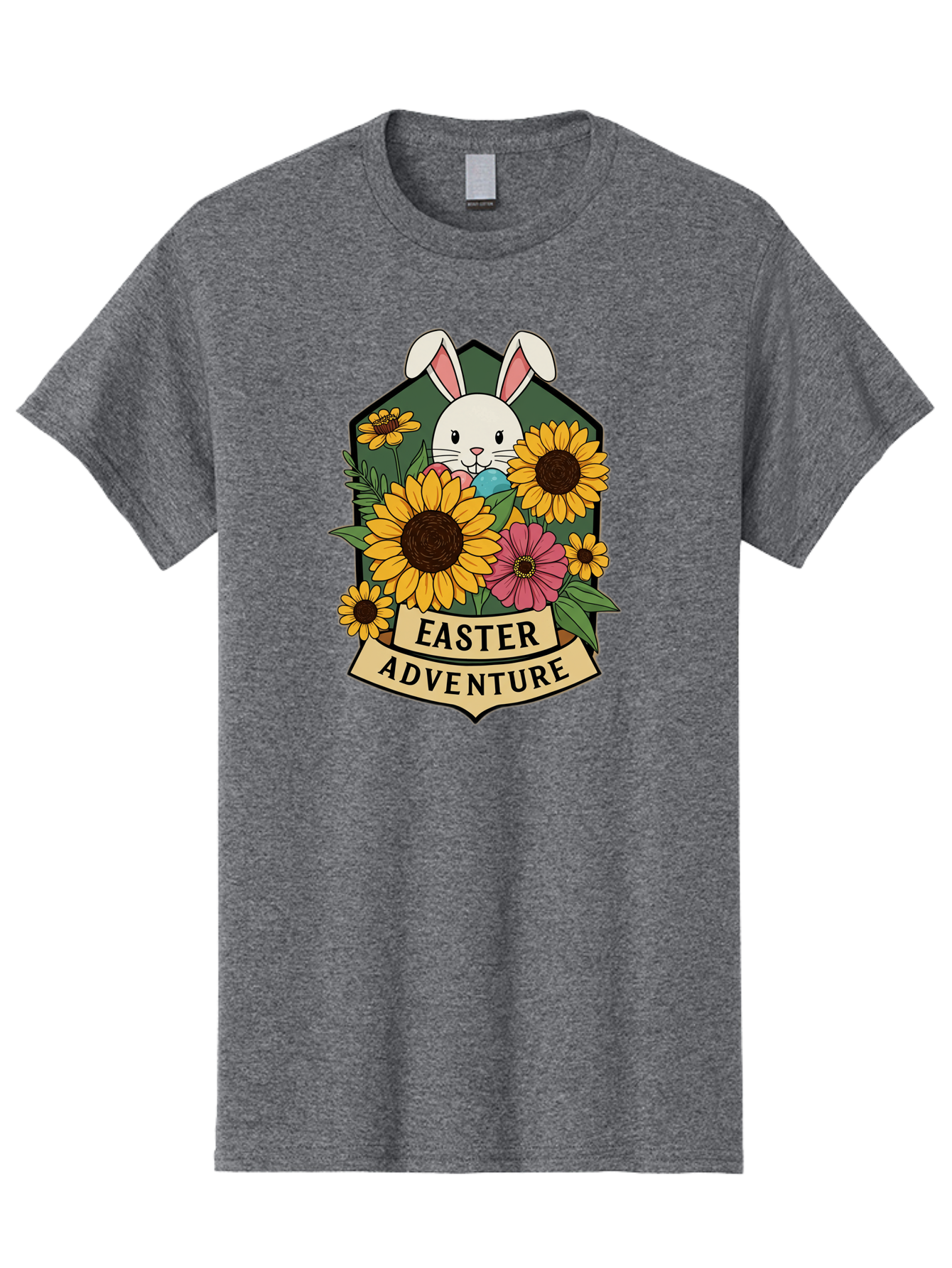 Easter-Adventure Men'S Graphic Tee, 100% Cotton, Comfortable Casual Summer Wear, Machine Washable, Easter Bunny, Sunflowers, Daisies, Floral Arrangement, Spring Flowers, Easter Eggs, Cute Cartoon Bunny, Easter Theme, Festive Design Baa596