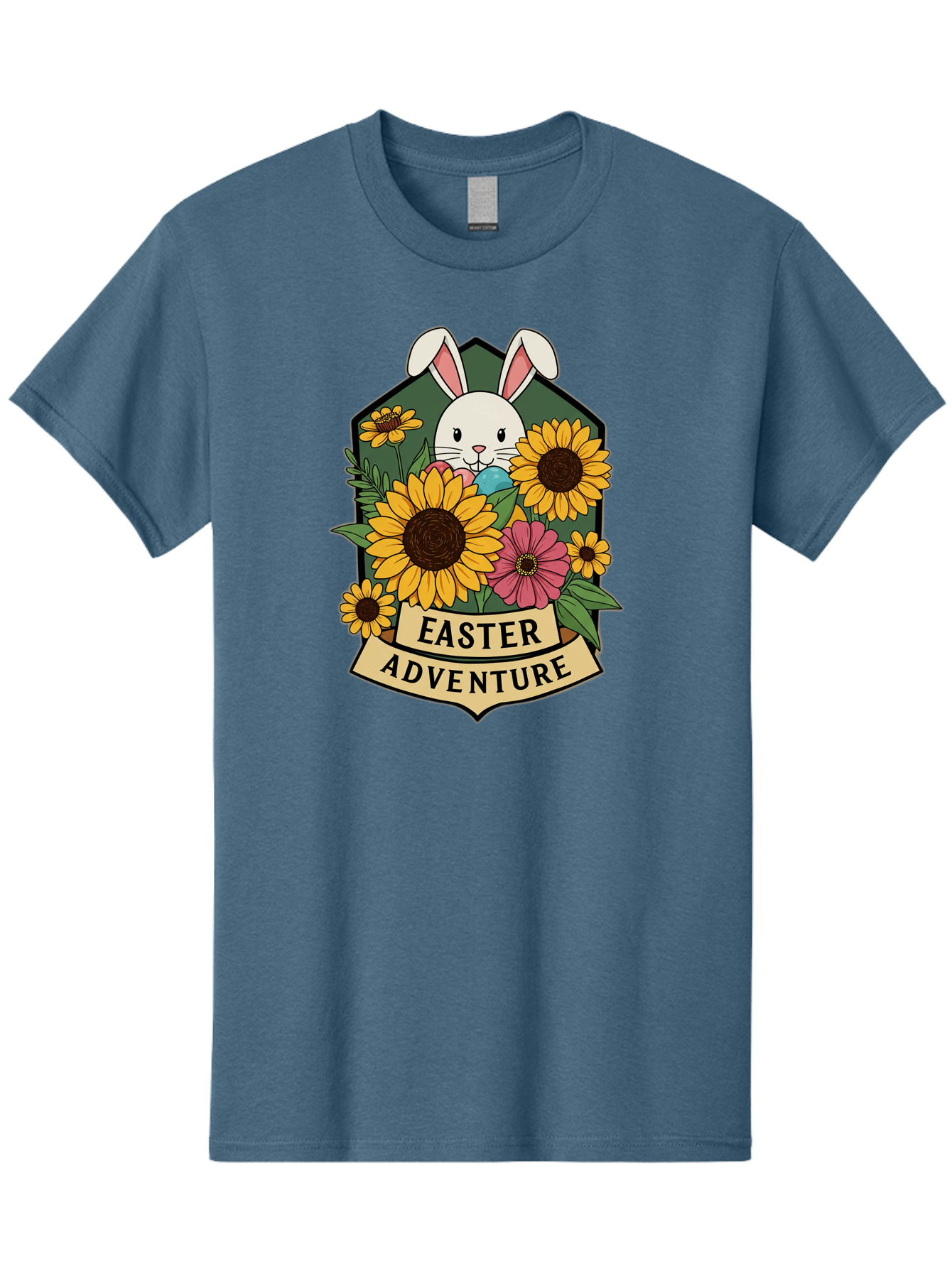 Easter-Adventure Men'S Graphic Tee, 100% Cotton, Comfortable Casual Summer Wear, Machine Washable, Easter Bunny, Sunflowers, Daisies, Floral Arrangement, Spring Flowers, Easter Eggs, Cute Cartoon Bunny, Easter Theme, Festive Design Baa596