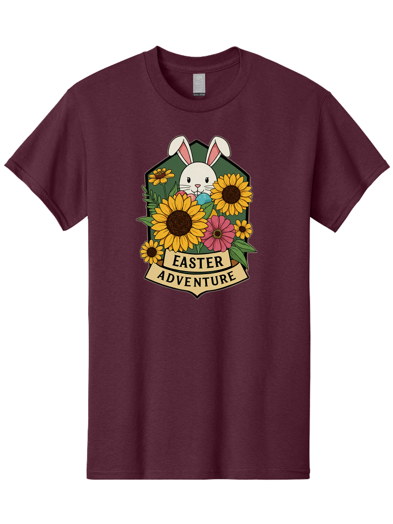 Easter-Adventure Men'S Graphic Tee, 100% Cotton, Comfortable Casual Summer Wear, Machine Washable, Easter Bunny, Sunflowers, Daisies, Floral Arrangement, Spring Flowers, Easter Eggs, Cute Cartoon Bunny, Easter Theme, Festive Design Baa596