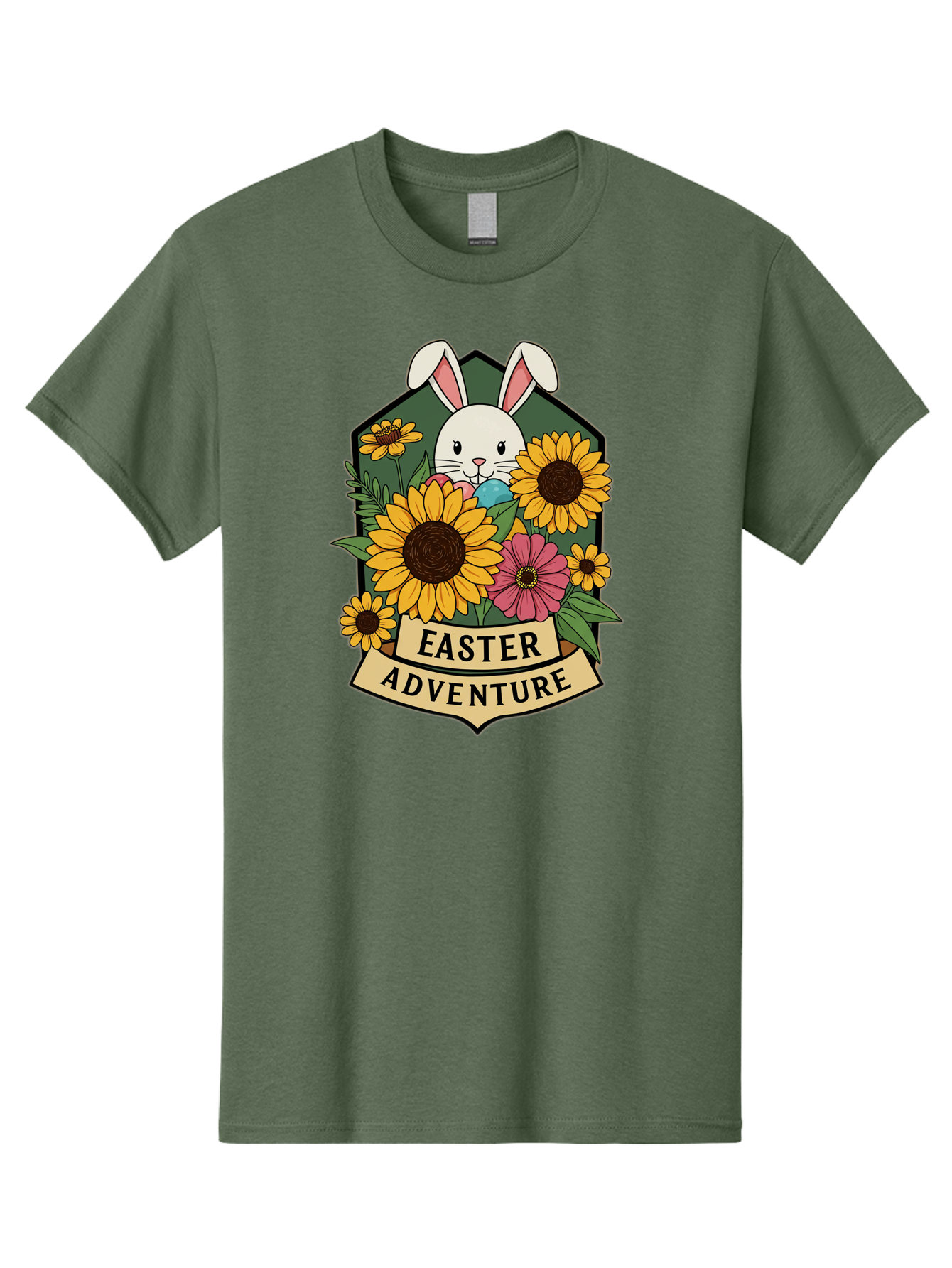 Easter-Adventure Men'S Graphic Tee, 100% Cotton, Comfortable Casual Summer Wear, Machine Washable, Easter Bunny, Sunflowers, Daisies, Floral Arrangement, Spring Flowers, Easter Eggs, Cute Cartoon Bunny, Easter Theme, Festive Design Baa596