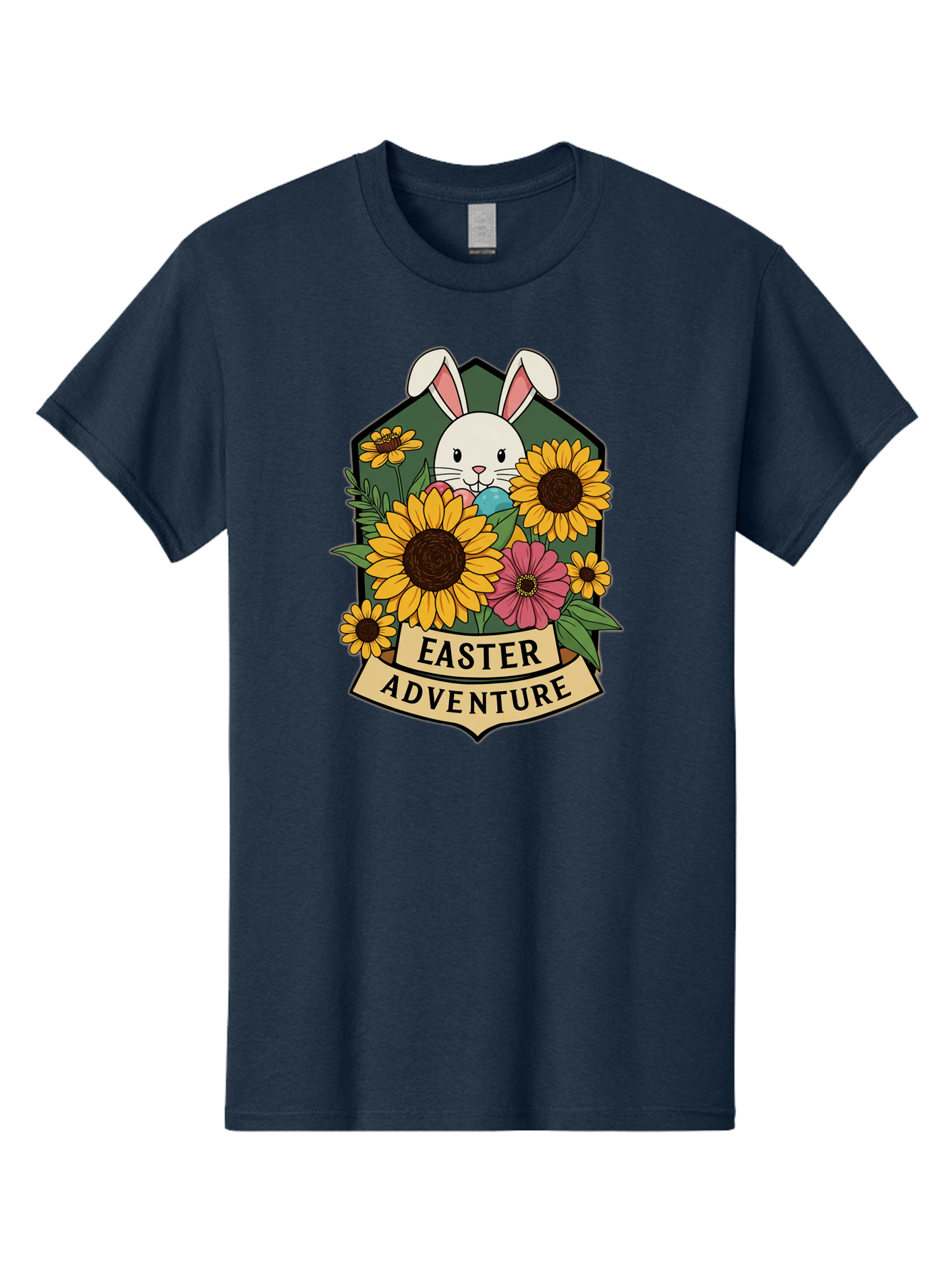 Easter-Adventure Men'S Graphic Tee, 100% Cotton, Comfortable Casual Summer Wear, Machine Washable, Easter Bunny, Sunflowers, Daisies, Floral Arrangement, Spring Flowers, Easter Eggs, Cute Cartoon Bunny, Easter Theme, Festive Design Baa596