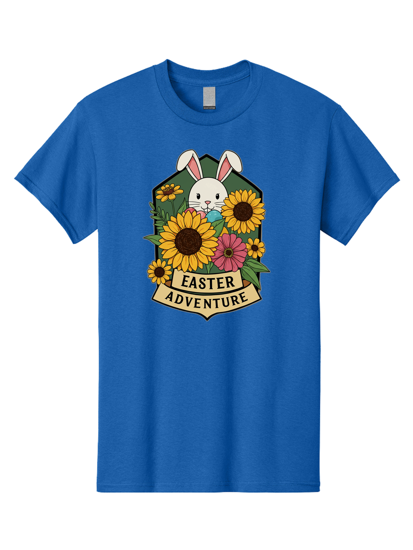 Easter-Adventure Men'S Graphic Tee, 100% Cotton, Comfortable Casual Summer Wear, Machine Washable, Easter Bunny, Sunflowers, Daisies, Floral Arrangement, Spring Flowers, Easter Eggs, Cute Cartoon Bunny, Easter Theme, Festive Design Baa596