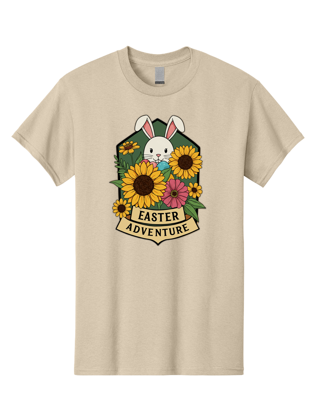 Easter-Adventure Men'S Graphic Tee, 100% Cotton, Comfortable Casual Summer Wear, Machine Washable, Easter Bunny, Sunflowers, Daisies, Floral Arrangement, Spring Flowers, Easter Eggs, Cute Cartoon Bunny, Easter Theme, Festive Design Baa596