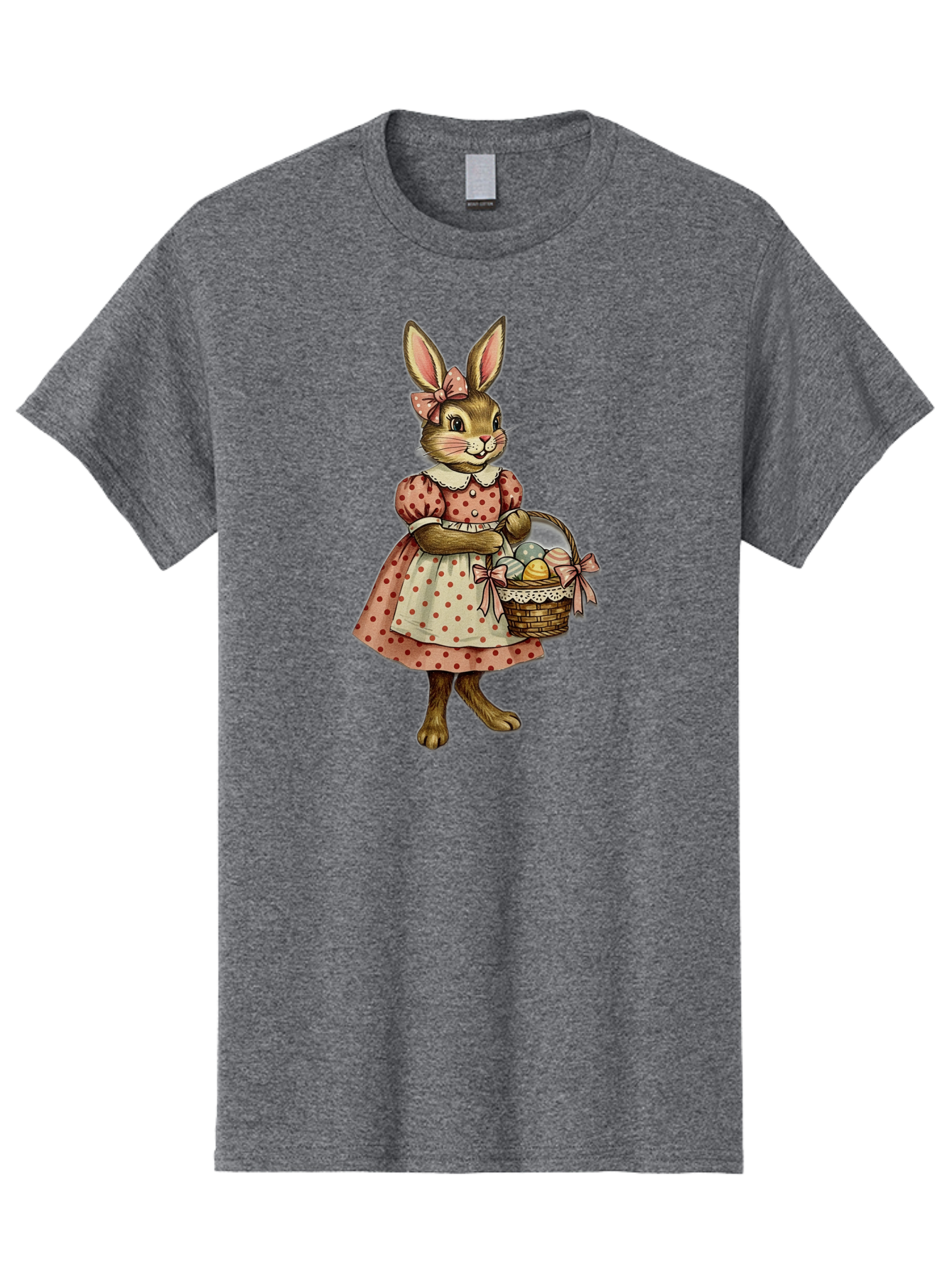 Easter-Bunny Men'S Graphic Tee, 100% Cotton, Comfortable Casual Summer Wear, Machine Washable, Anthropomorphic Rabbit, Easter Eggs, Polka Dot Dress, Wicker Basket, Pastel Colors, Spring Season, Easter Celebration, Vintage Style, Baa599