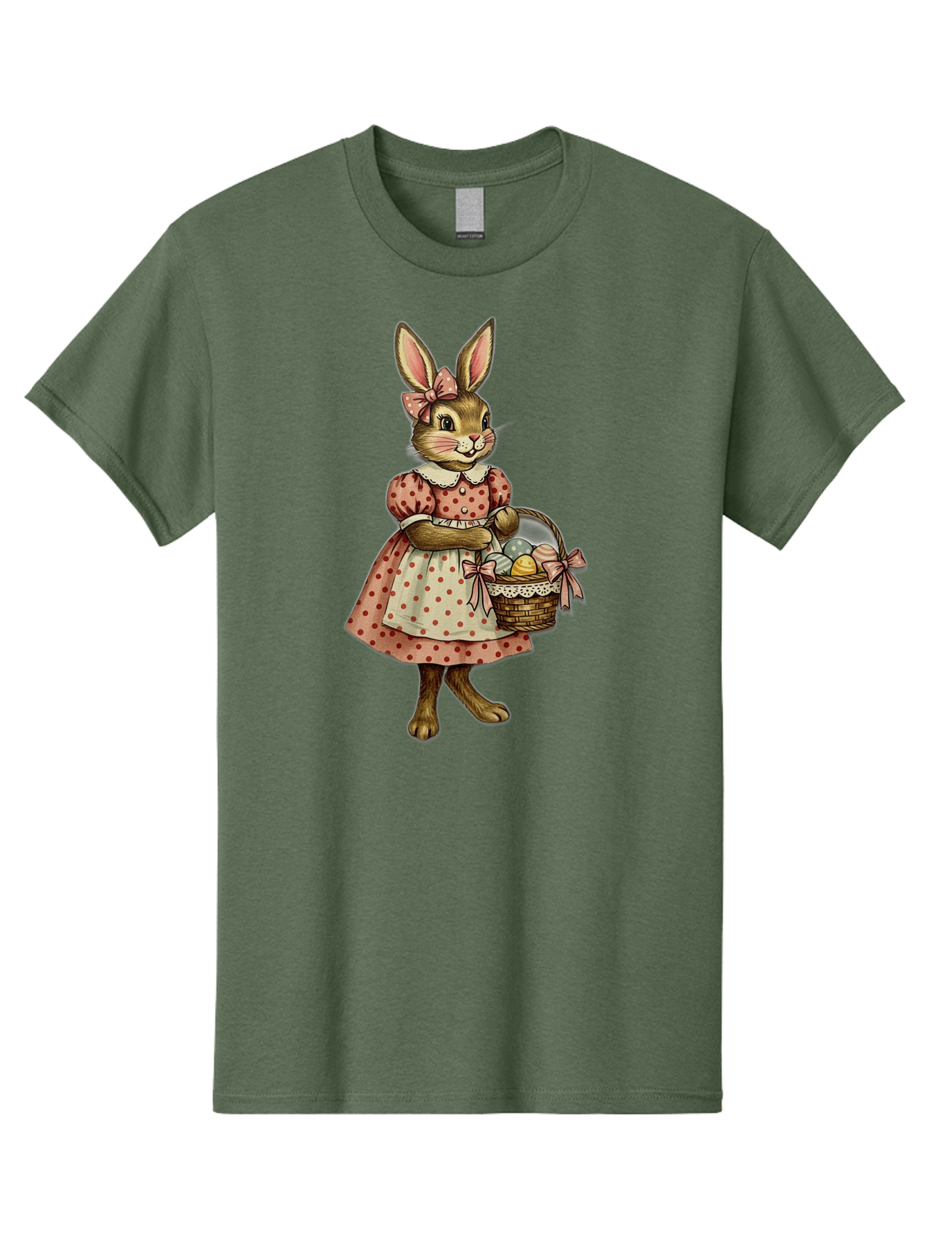 Easter-Bunny Men'S Graphic Tee, 100% Cotton, Comfortable Casual Summer Wear, Machine Washable, Anthropomorphic Rabbit, Easter Eggs, Polka Dot Dress, Wicker Basket, Pastel Colors, Spring Season, Easter Celebration, Vintage Style, Baa599